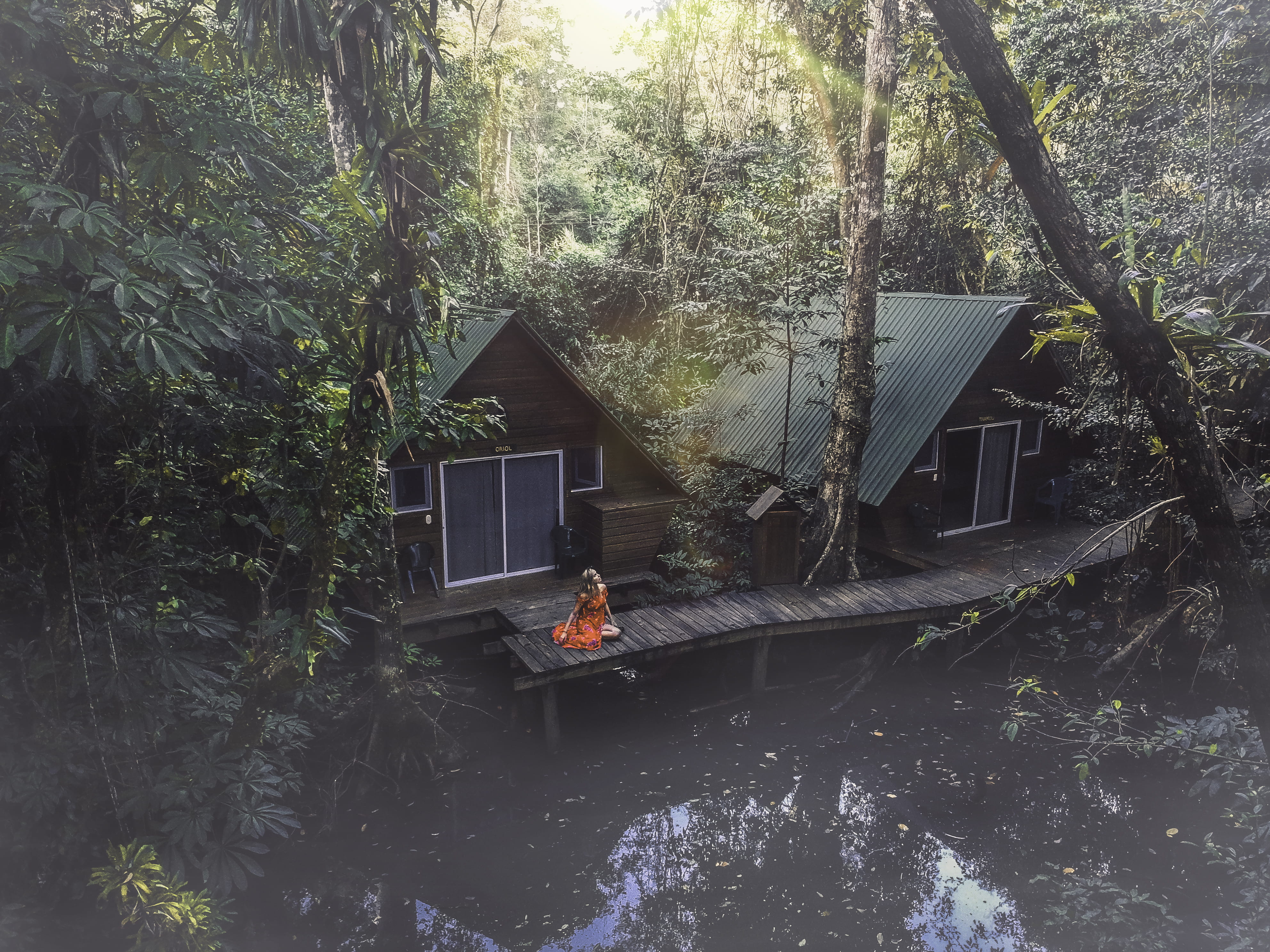 residential district, brown, sitting, tree, lake, transportation, photo, building exterior, window, wooden, house, water, 4K, guatemala, dock, growth, HD Wallpaper