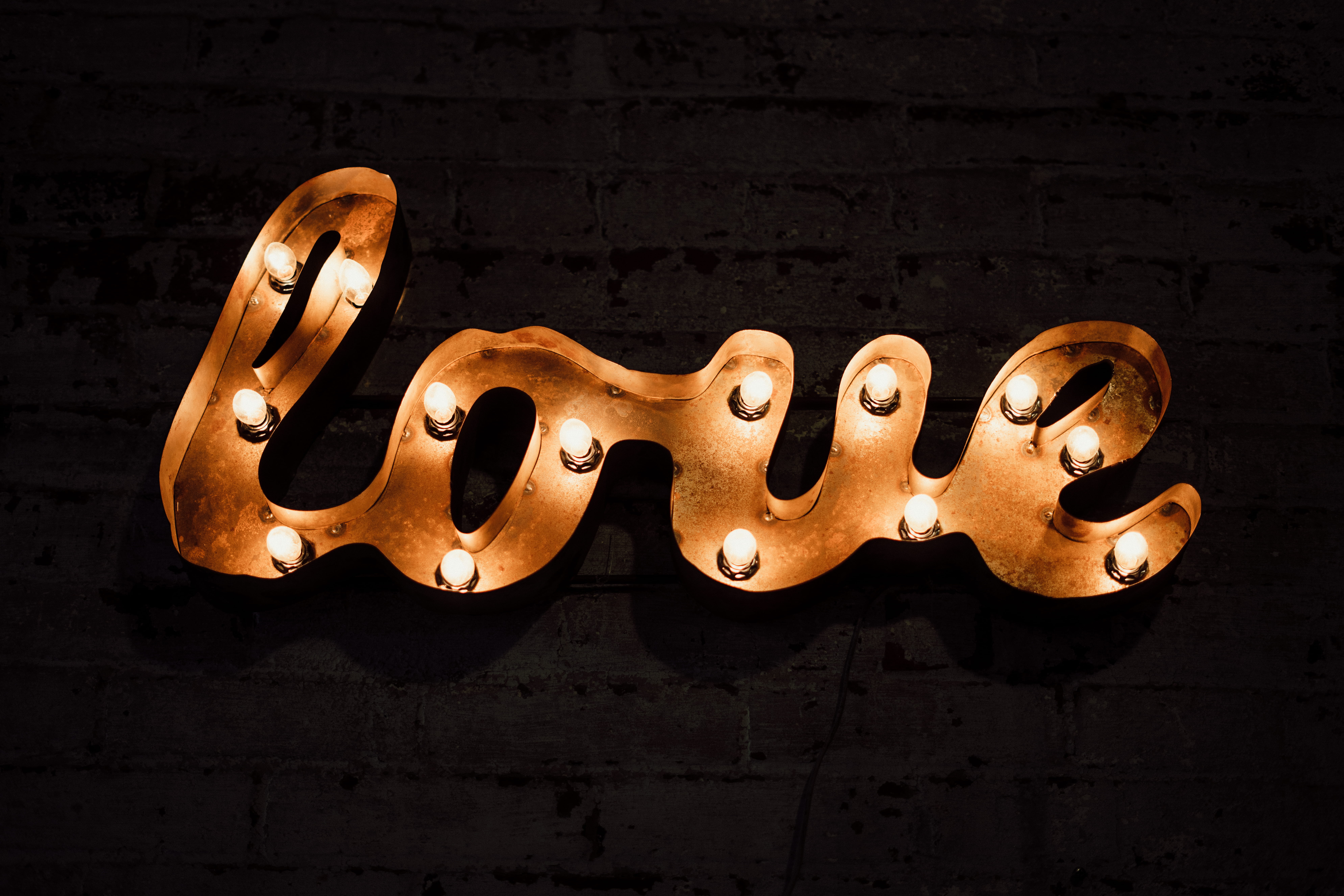 love light, celebration, design, wedding decor, old, decor, number, symbol, illuminated bulb, backgrounds, ornate, illuminated, no People, gold, cursive love, HD Wallpaper