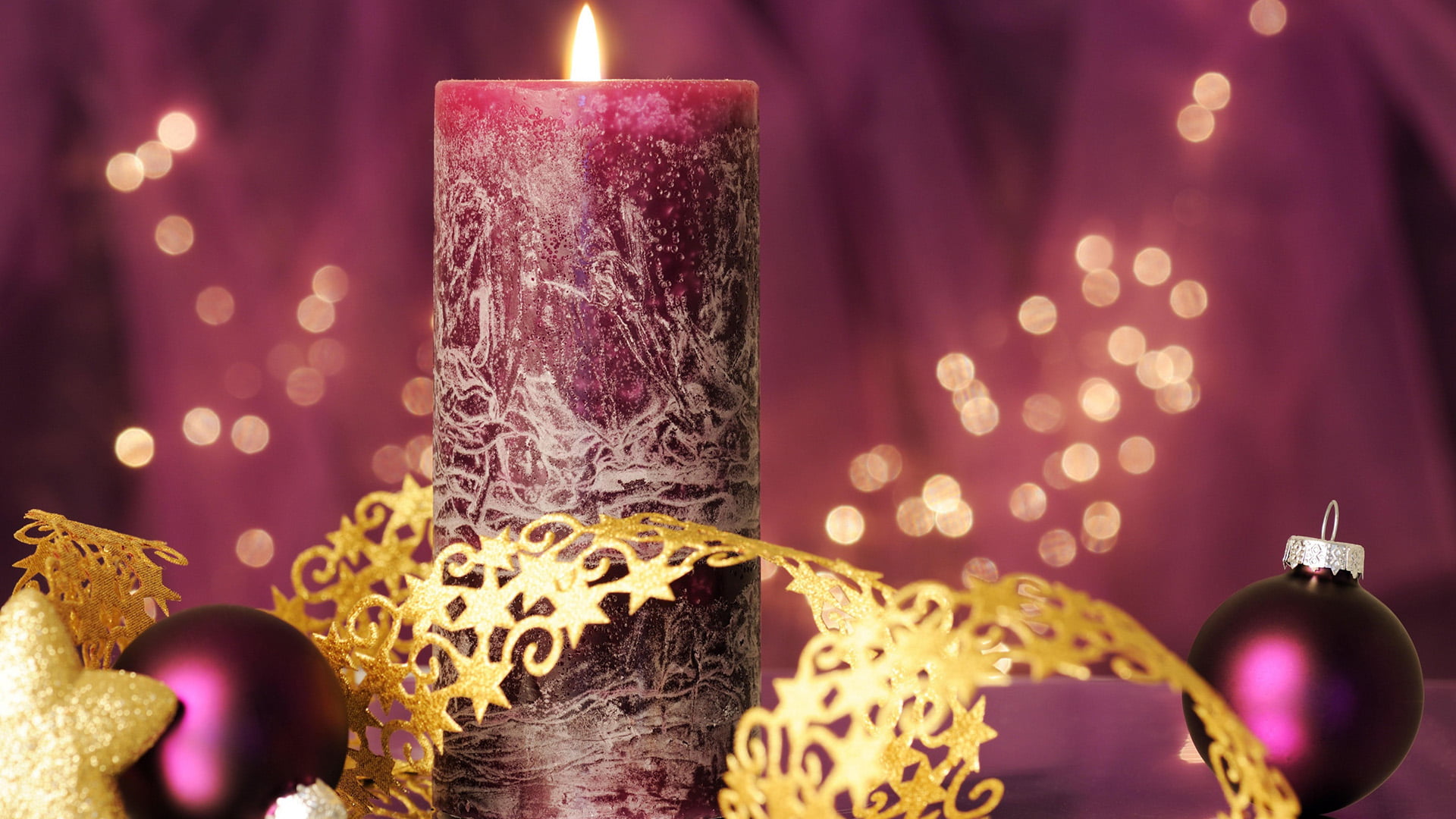 no people, christmas ornament, christmas lights, illuminated, purple, 1080P, christmas, decoration, fire - natural phenomenon, christmas decoration, flame, HD Wallpaper