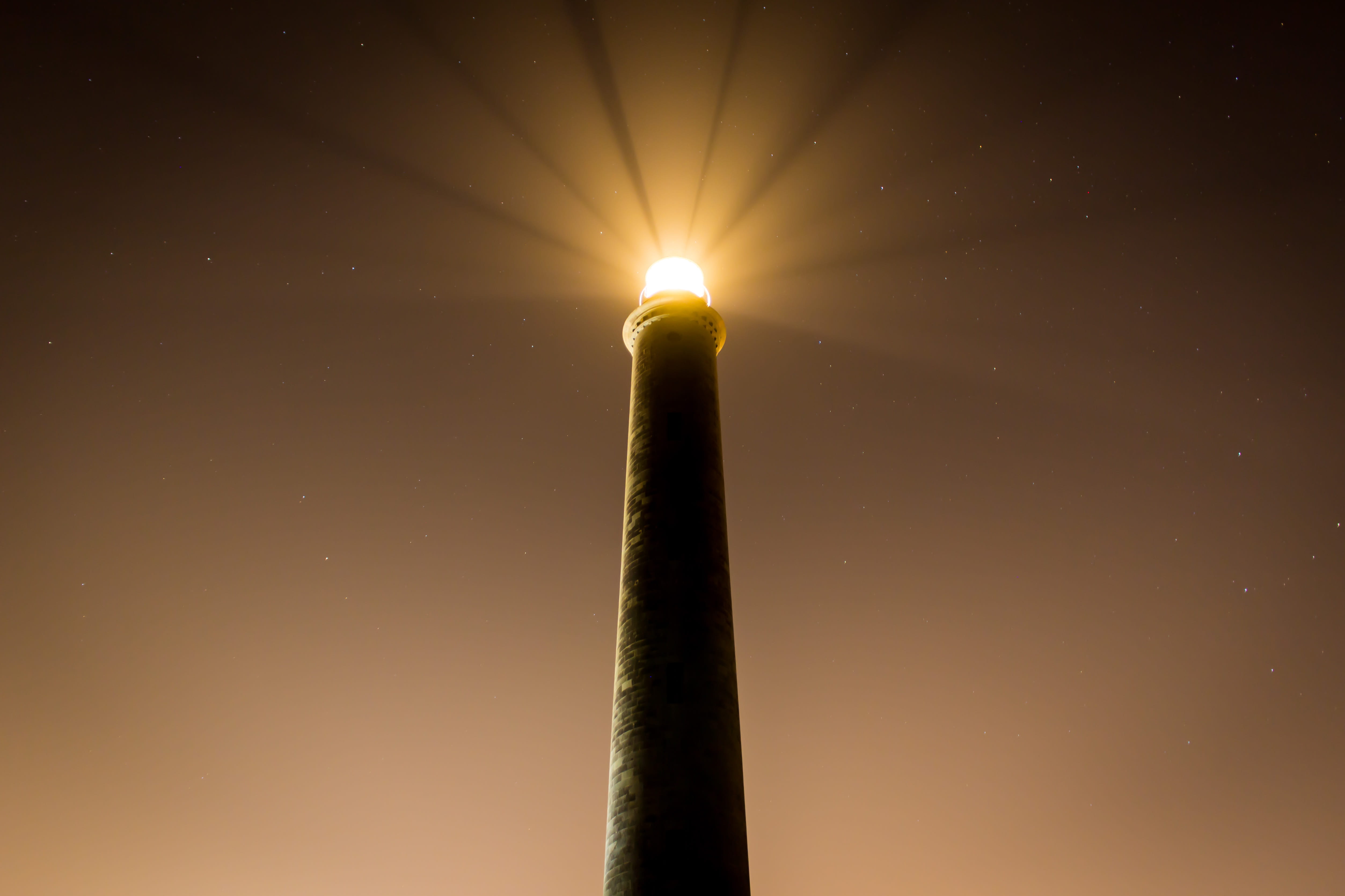 lighthouse, orange color, light beam, night, low angle view, yellow, burning, light - natural phenomenon, heat - temperature, illuminated, lighting equipment, HD Wallpaper