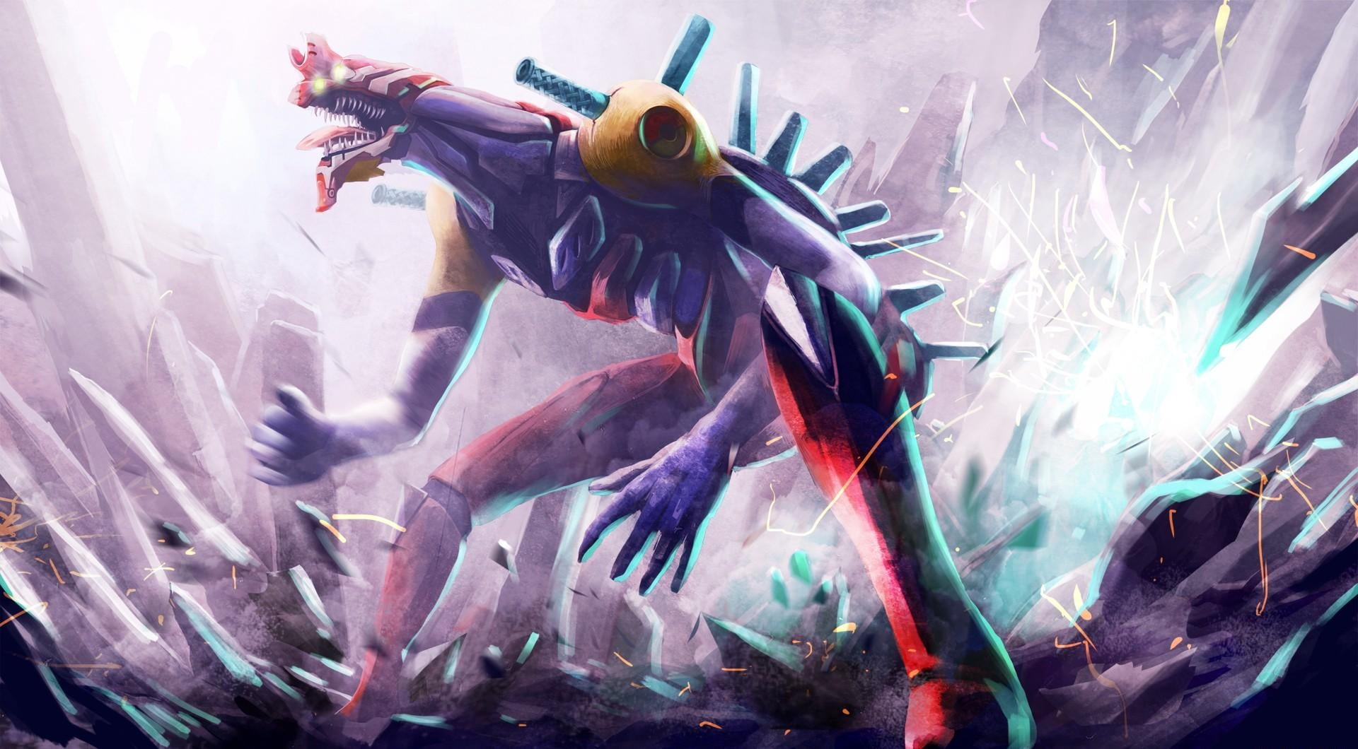 purple, full length, character, outdoors, animal wildlife, 1080P, water, destruction, marine, monster, blue, sport, red, sea, nature, fish, wallpaepr, HD Wallpaper