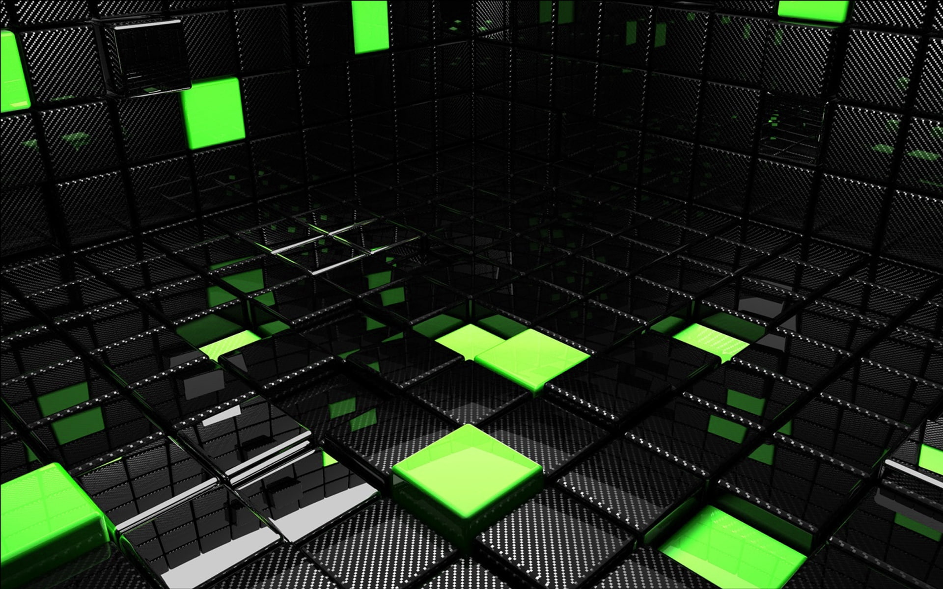 1080P, black, cube, space, green, square, HD Wallpaper