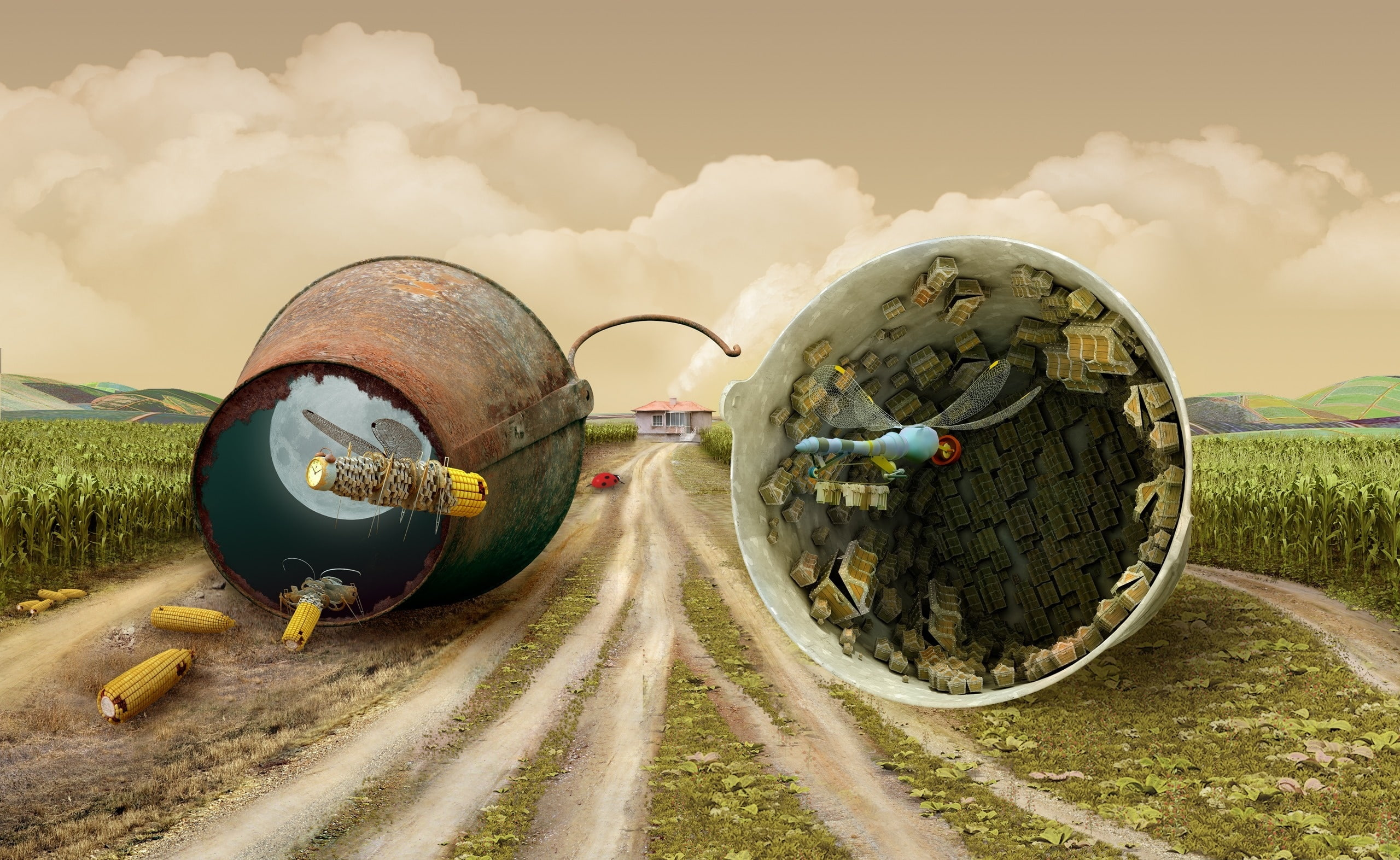 no people, edited, 2K, abandoned, pollution, sky, corns, Glasses, industry, mode of transportation, nvidia art, nature, land, road, 3d glasses, old, Artistic, HD Wallpaper