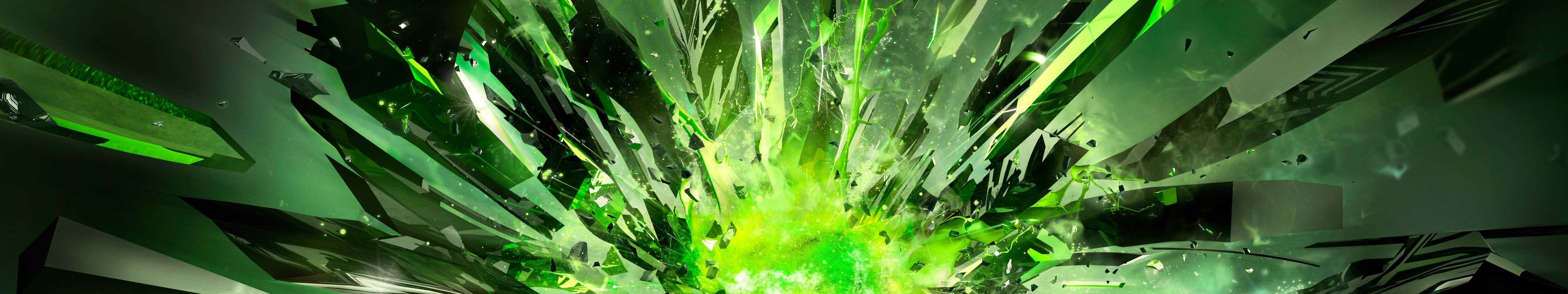 crystal, abstract, Nvidia, explosion, multiple display, 5K, digital art, HD Wallpaper