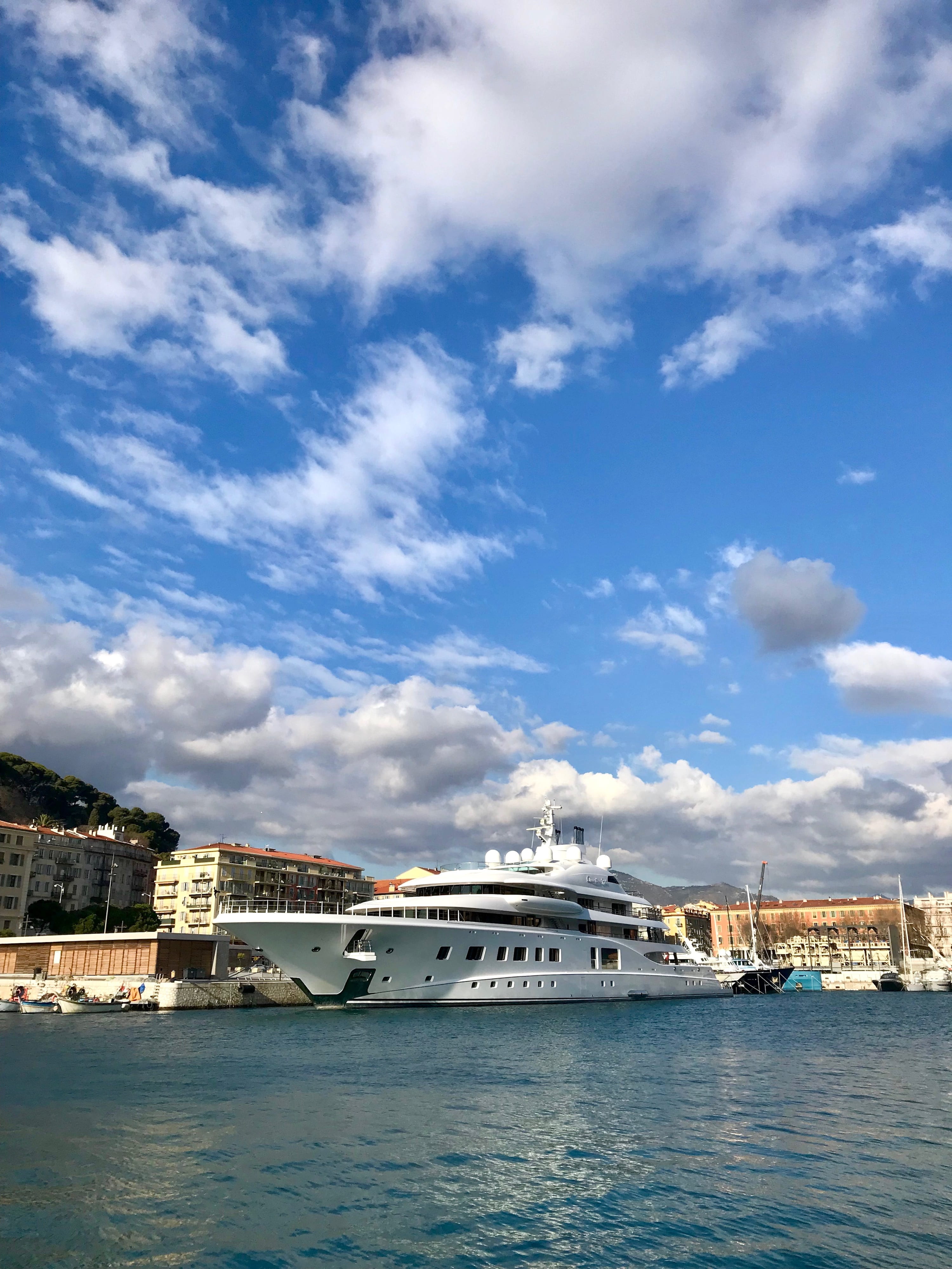 city, cloud - sky, built structure, yacht, nice, outdoors, passenger craft, building exterior, france, boat, mode of transportation, day, waterfront, harbor, Phone HD Wallpaper