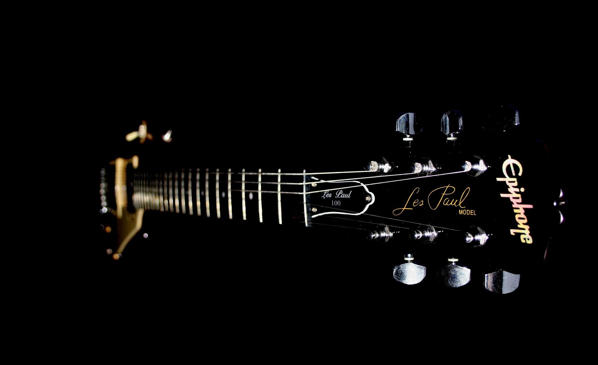 string instrument, black, still life, spanner, musical equipment, musical instrument, Guitar, metal, close-up, motion, Epihone, indoors, creativity, studio shot, HD Wallpaper