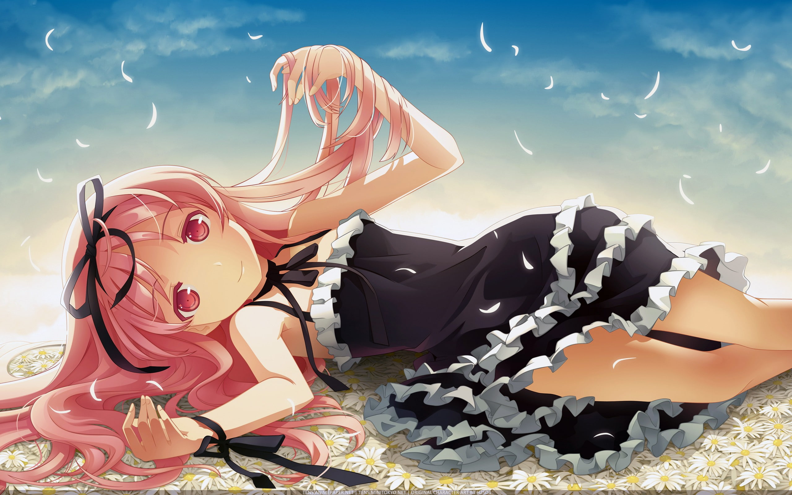 black, anime girls, pink, himemiya, 2K, ruri, black ribbons, hair, garden, girls, anime, ribbons, ribbon, character, haired, himemiya ruri, pink hair, HD Wallpaper