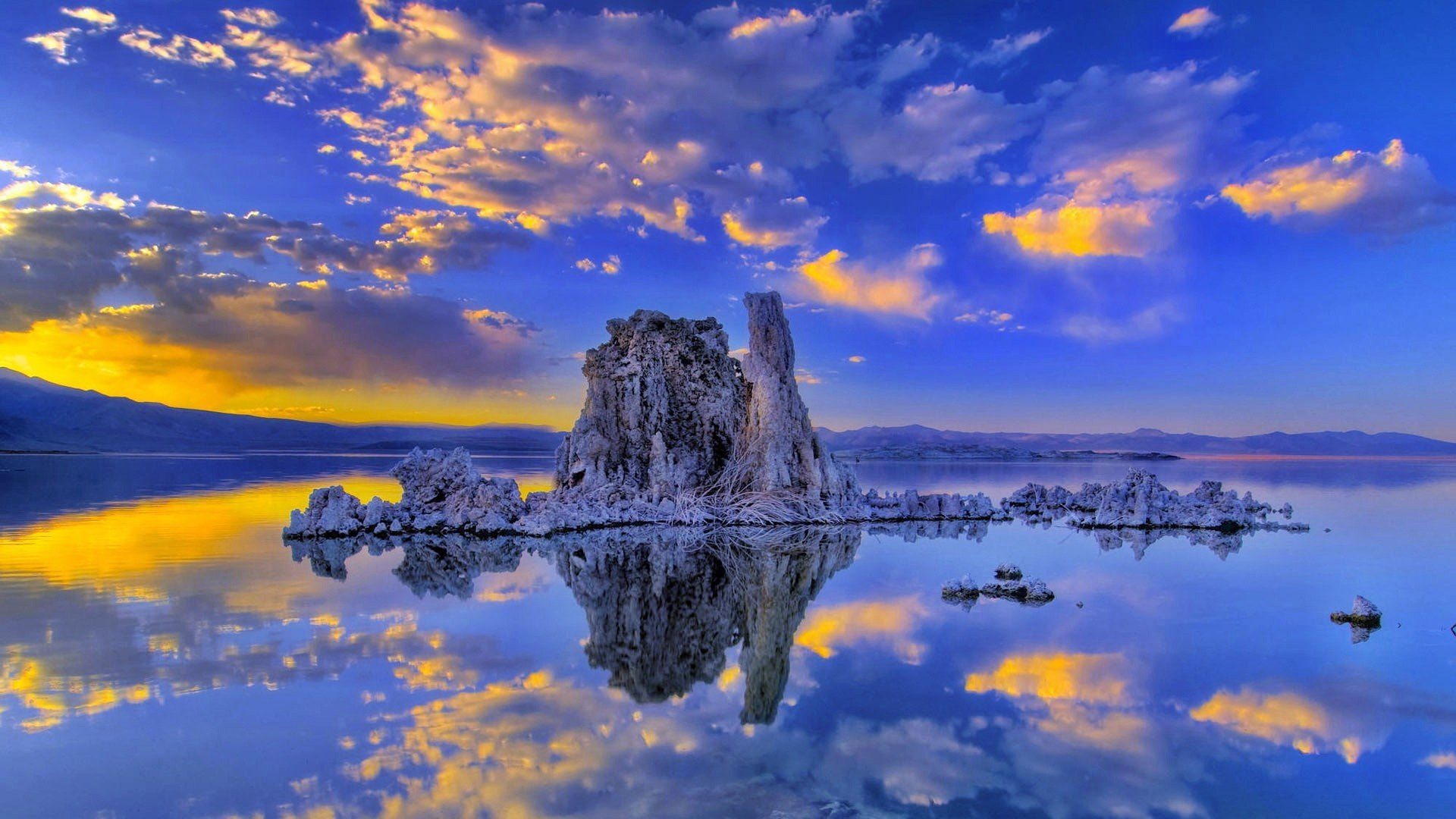 lake, landscapes, lakes, clouds, reflections, nature, sunset, california, 1080P, mono, HD Wallpaper