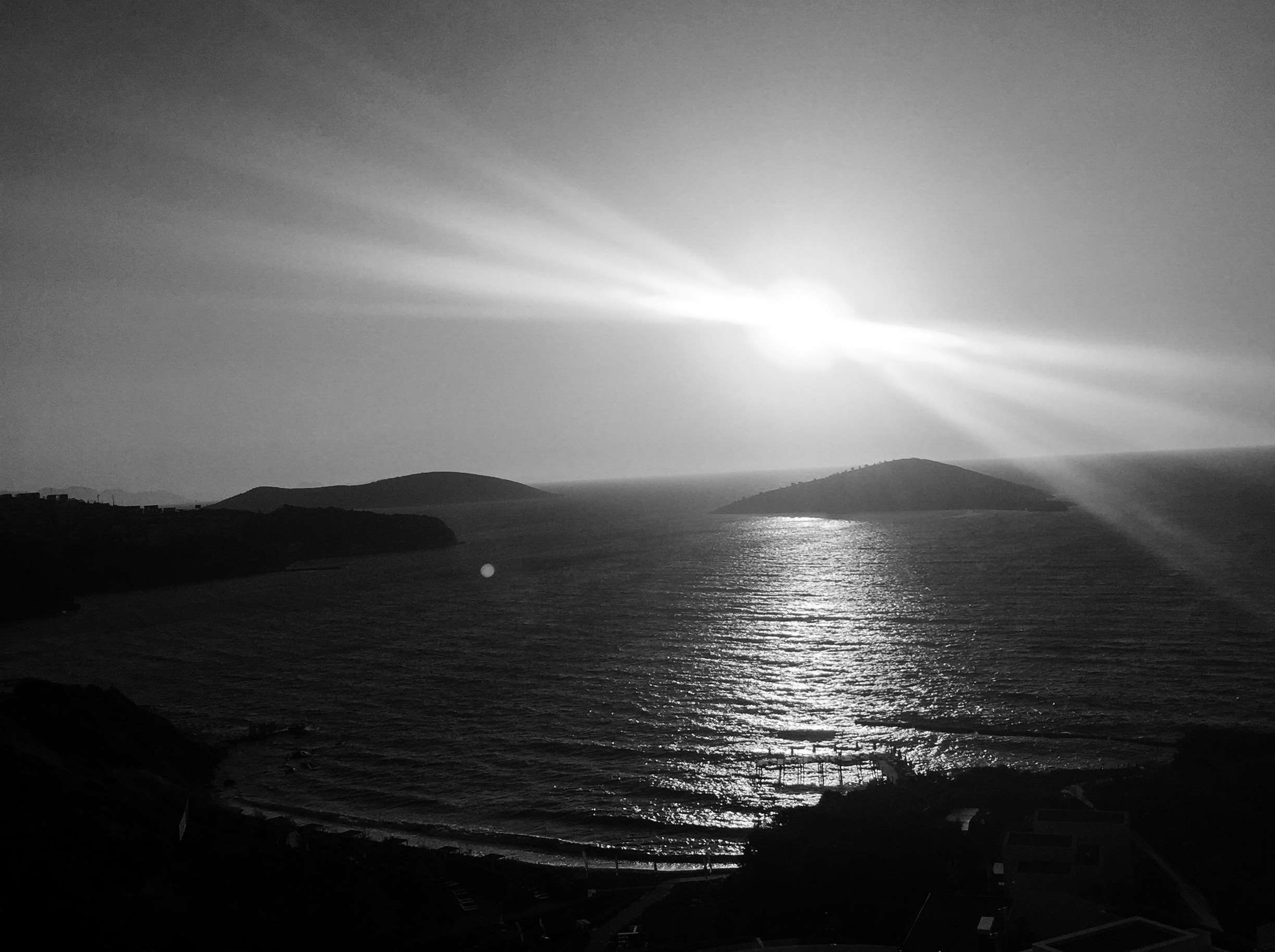 beauty in nature, 1080P, lens flare, iphone6, mountain, land, bright, beach, silhouette, sun, sea, scenics - nature, nature, tranquil scene, sky, no people, HD Wallpaper