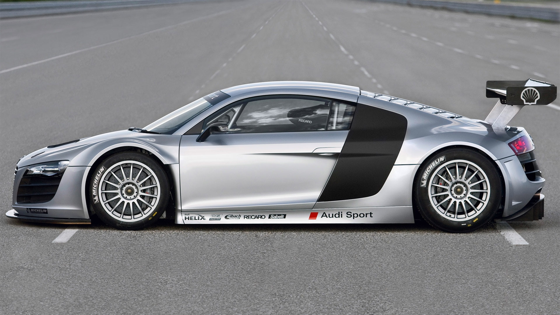 mid engine, cars, Black, hd, engine, race car, art, 1080P, audi, mid, r, silver alloys, silver, race modified, HD Wallpaper