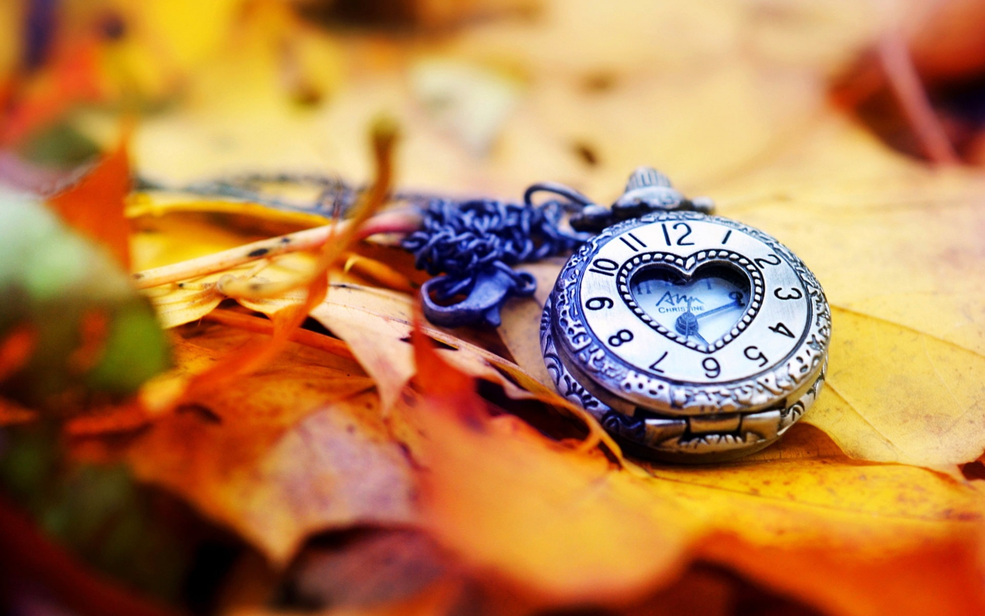 Leaves, Clock, 1080P, Heart, Autumn, Love, Watch, HD Wallpaper