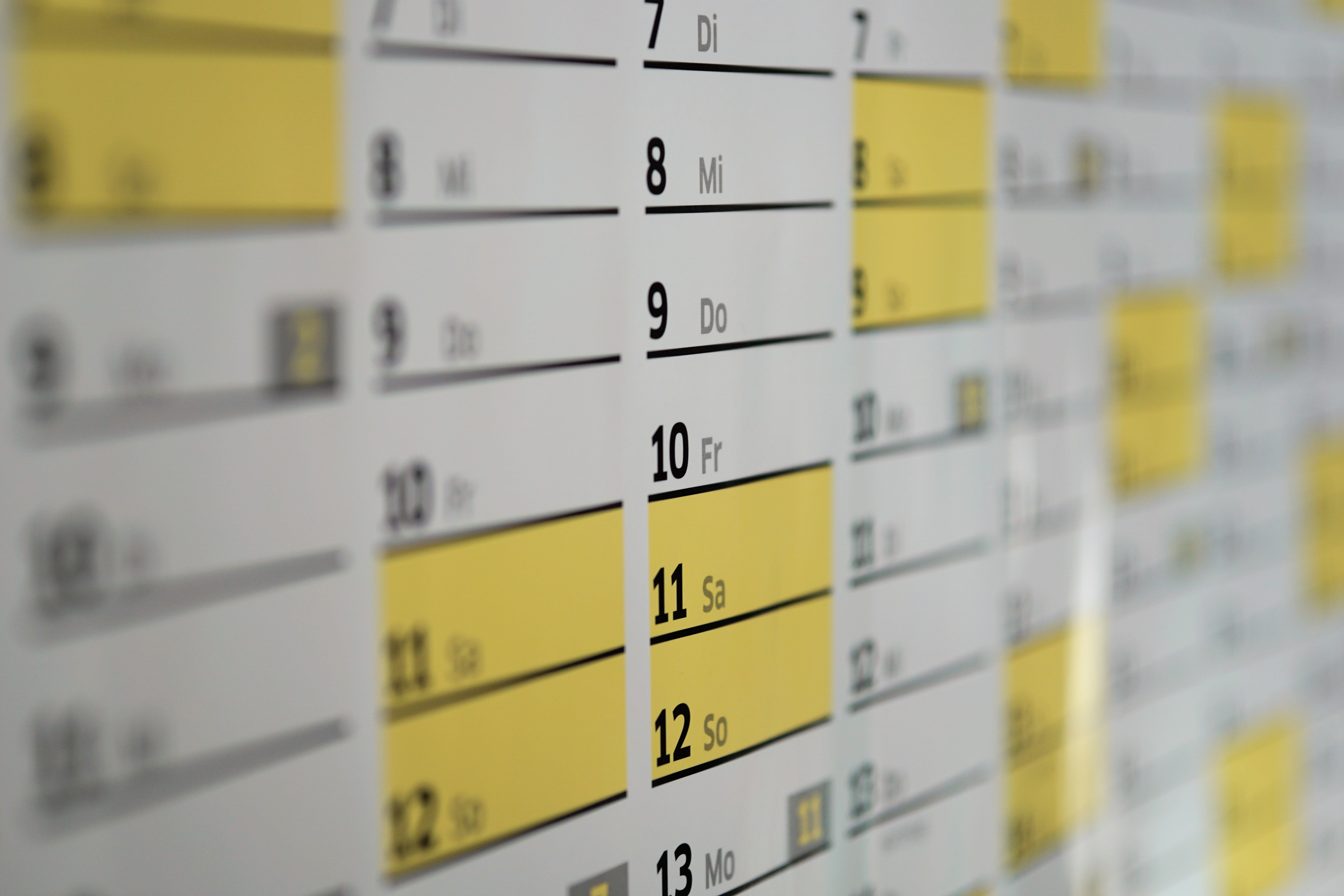 reminder, wall calendar, planning, 5K, office, communication, schedule, in a row, year, photo, closeup, white, group of objects, number, time, yellow, HD Wallpaper
