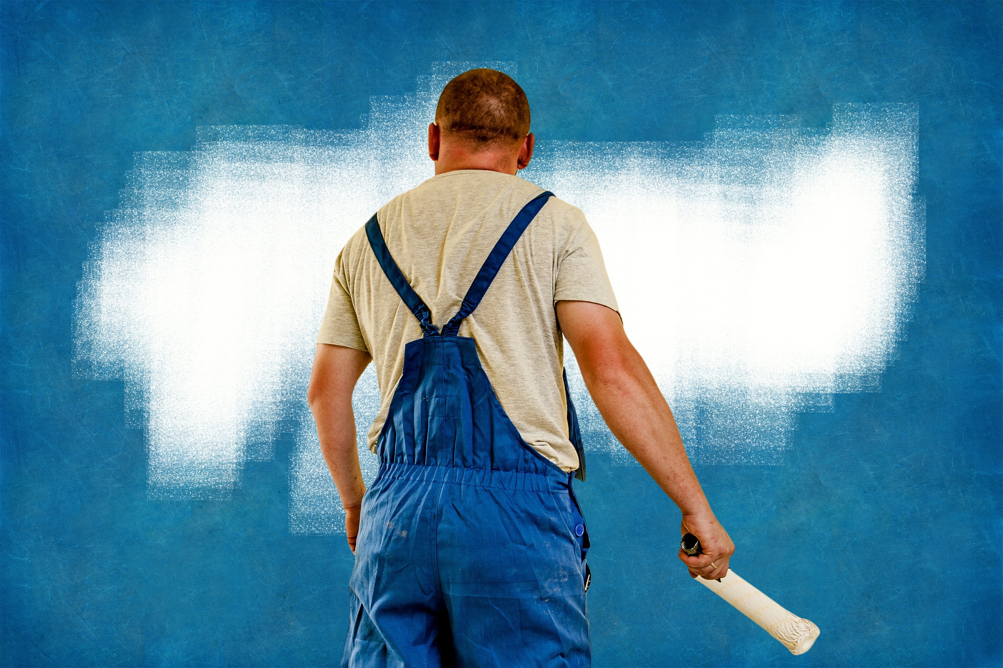 males, craftsmen, wall, architecture, holding, occupation, house painter, standing, waist up, painting, young adult, upholsterers, white, blue, delete, HD Wallpaper