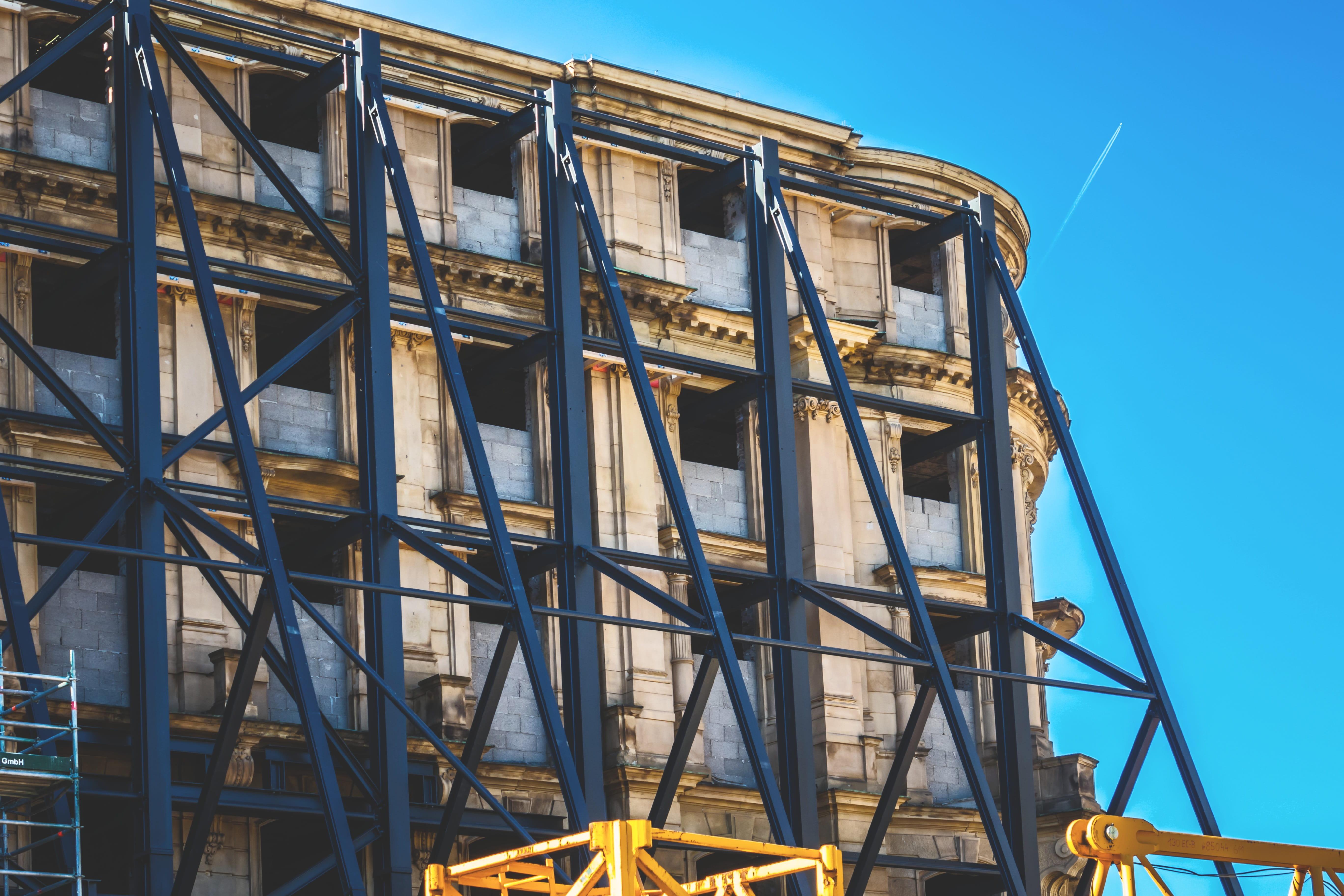 cool, nature, building exterior, shell, old building, no people, development, build, sunlight, 5K, construction work, clear sky, blue, architecture, HD Wallpaper