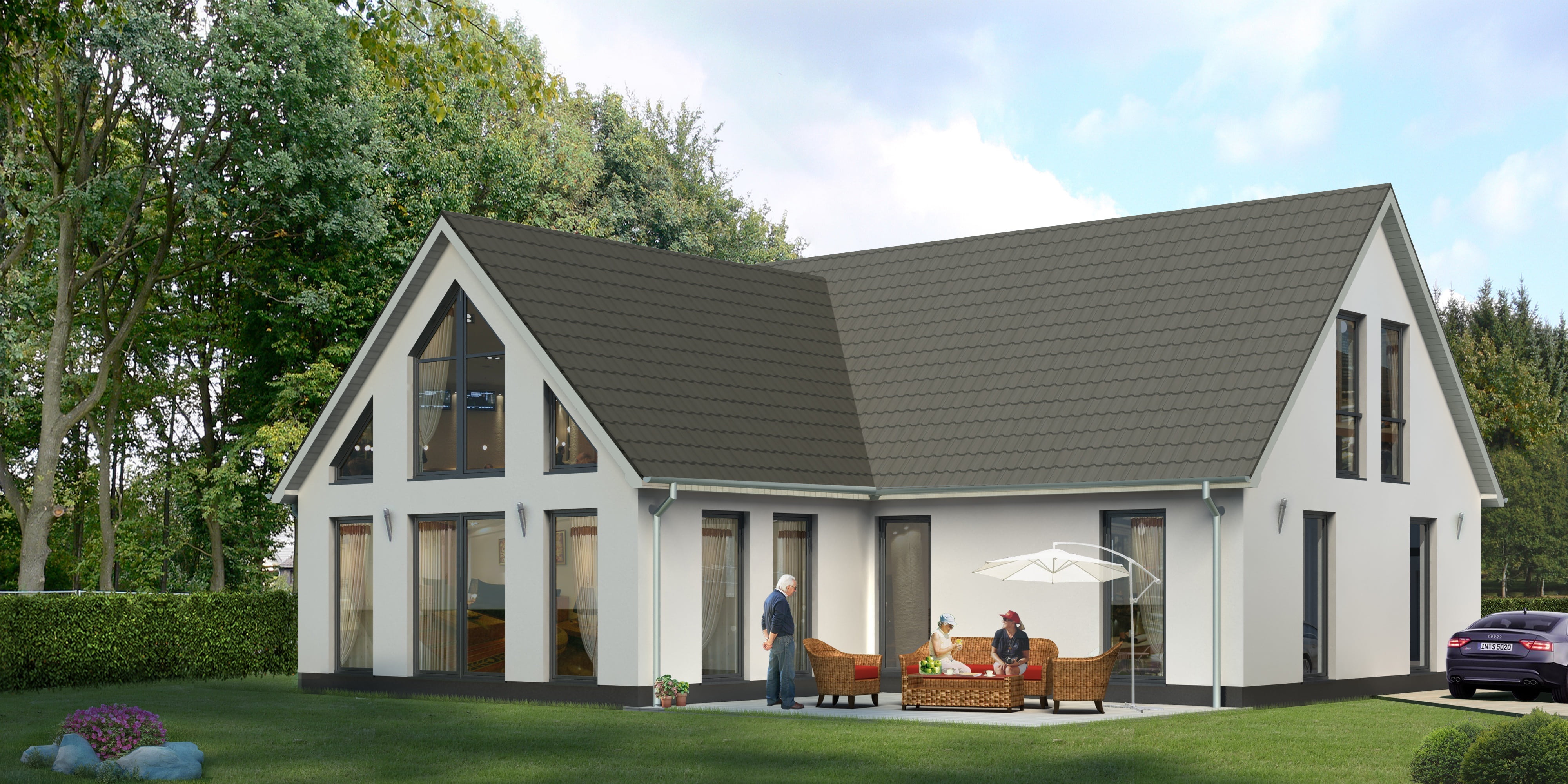 tree, building Exterior, villa, adult, rendering, landscape, bungalow, couple - relationship, mansion, lawn, lifestyles, family, group of people, house, HD Wallpaper