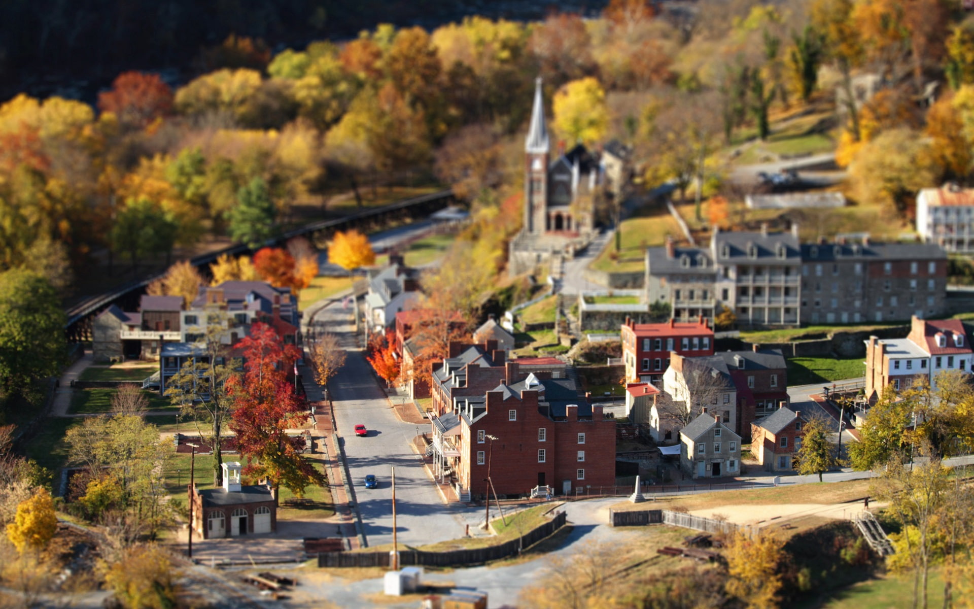 1080P, Small, Town, Houses, Road, Trees, Photography, Shift, Tilt, Autumn, HD Wallpaper