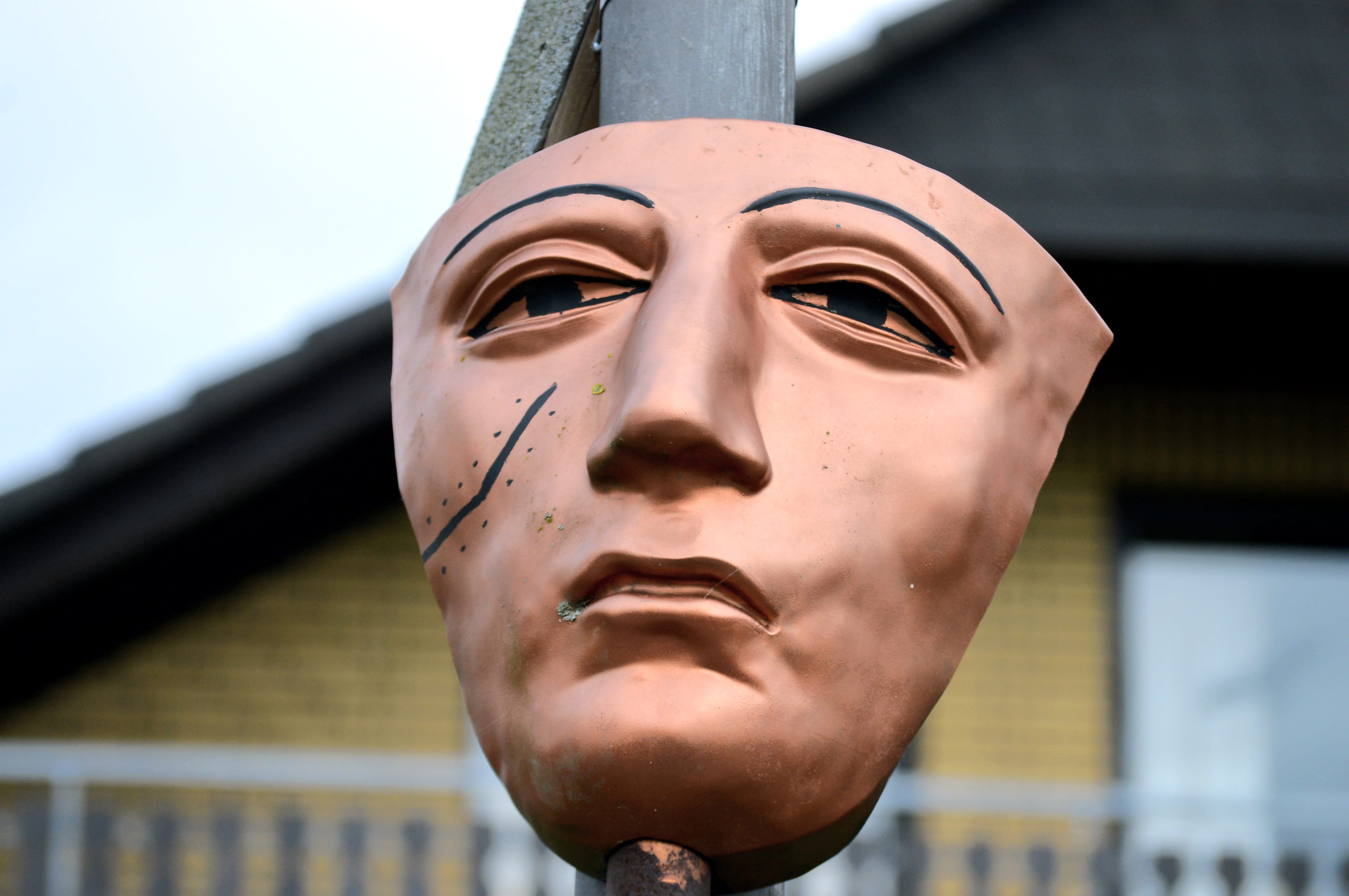 outdoors, no people, north german, mask, culture, colored, statue, scenery, creativity, color, mimic, art, close-up, art and craft, head, architecture, HD Wallpaper