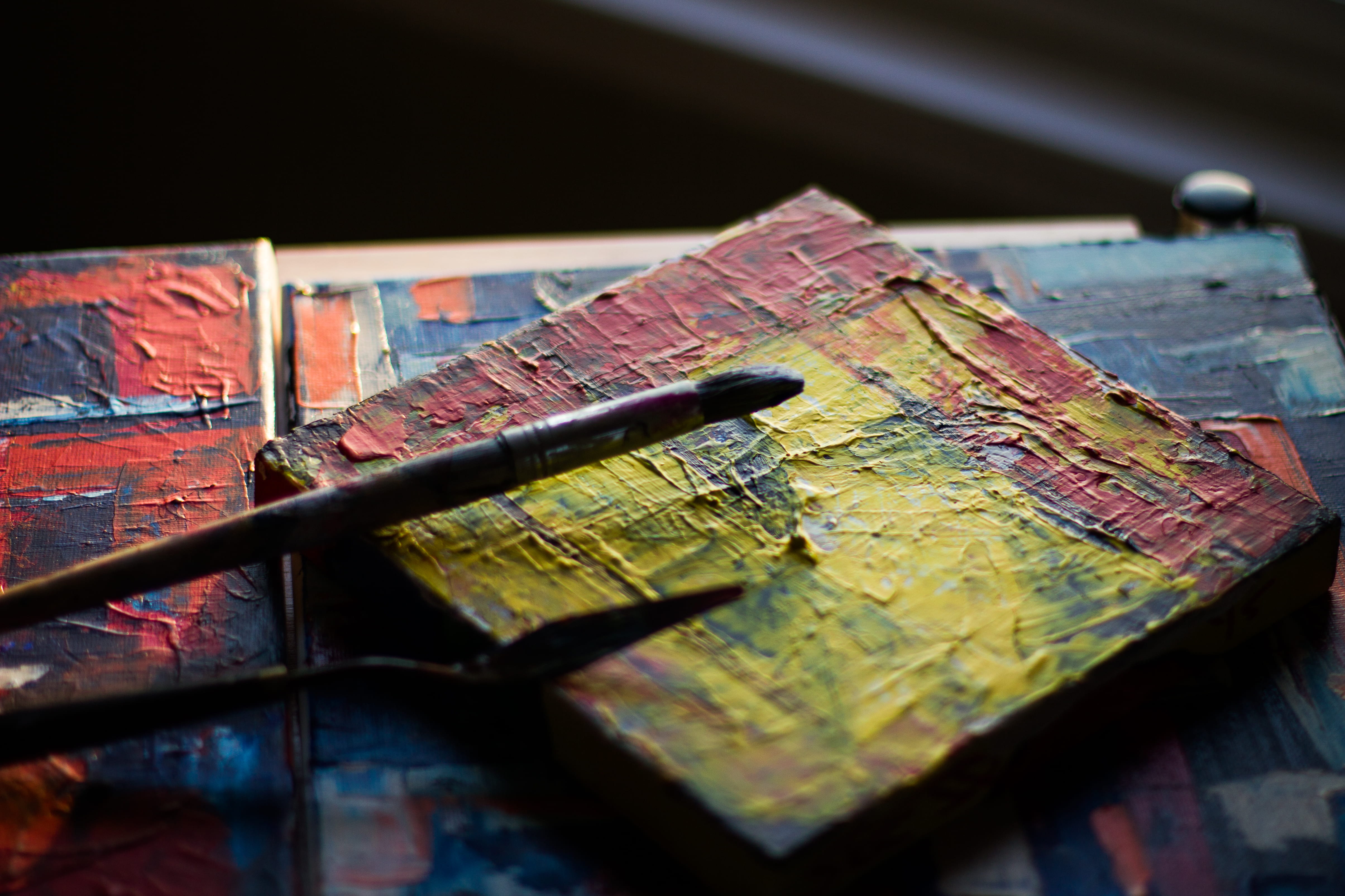 indoors, hobby, studio shot, art and craft, 4K, art and craft equipment, architecture, palette, block, selective focus, multi colored, texture, creative, HD Wallpaper