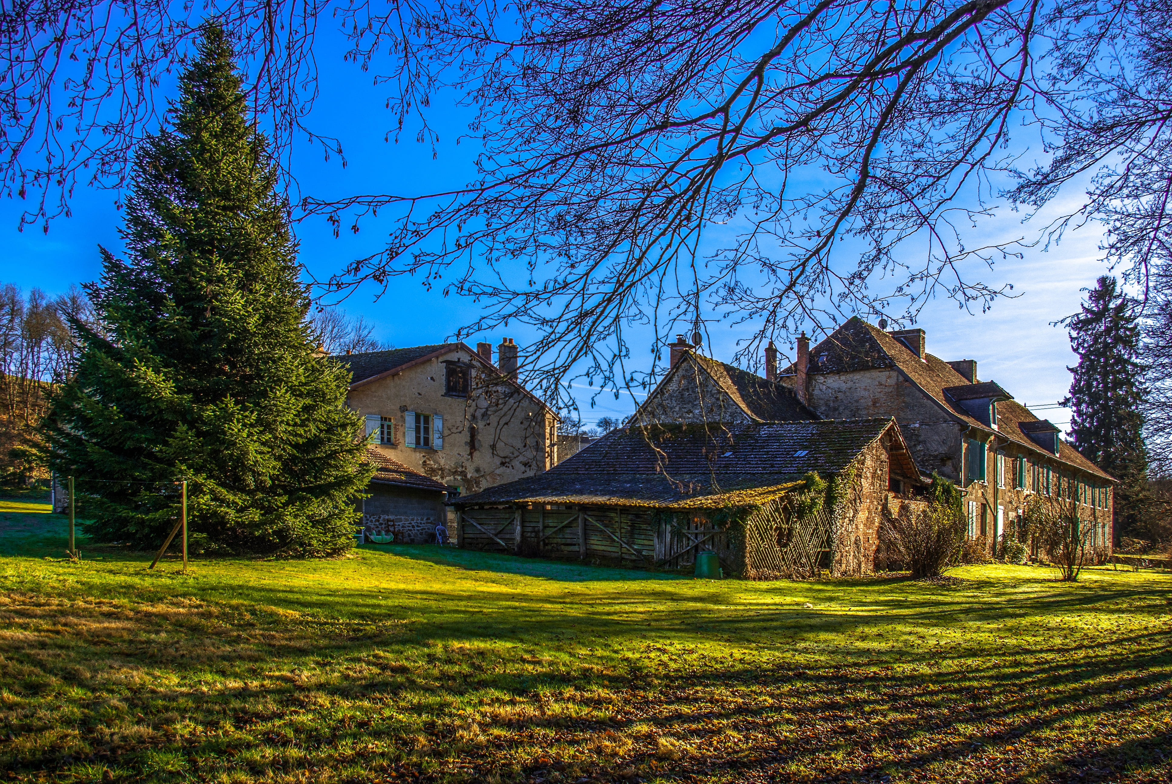 tree, land, plant, building, outdoors, france, Garden, tranquility, architecture And Buildings, old, growth, sky, limousin, residential Building, cottage, HD Wallpaper