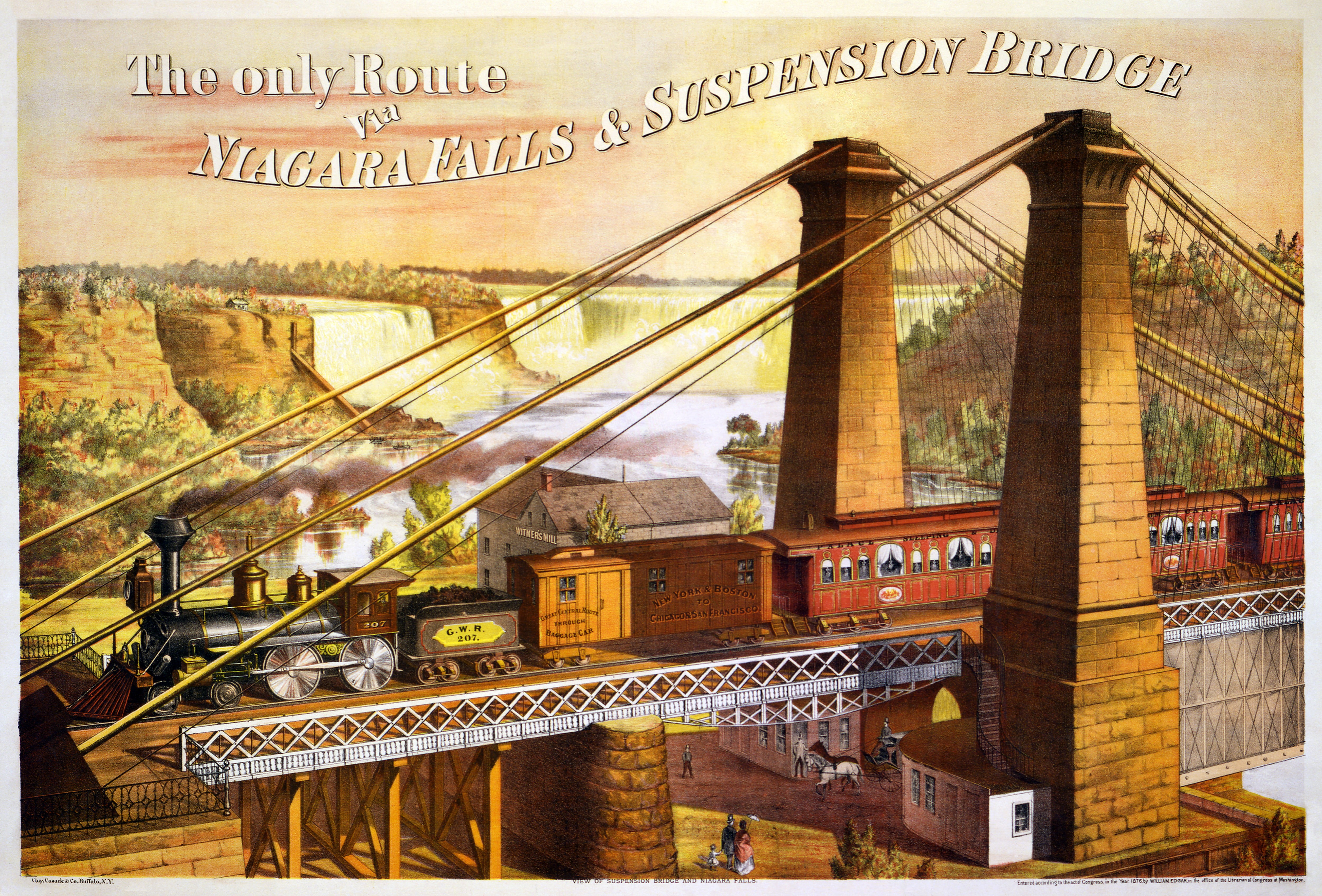 travel, poster, tourism, black, building exterior, communication, nature, drawing, outdoors, arts culture and entertainment, brown, niagara if, locomotive, HD Wallpaper