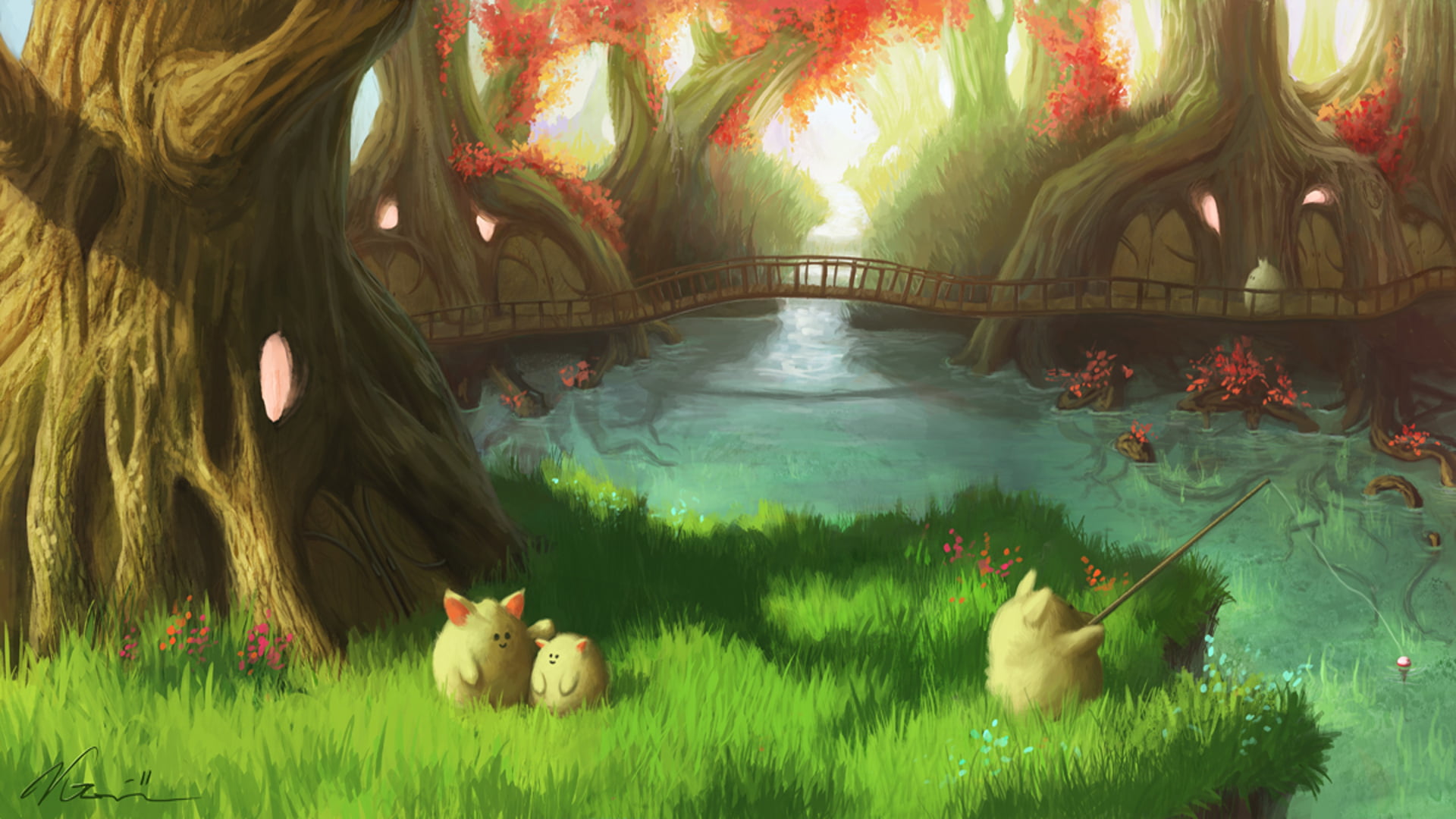 growth, flower, beauty in nature, drawing, green color, bridge, floating on water, swimming pool, waterfront, water, no people, day, flowering plant, river, HD Wallpaper