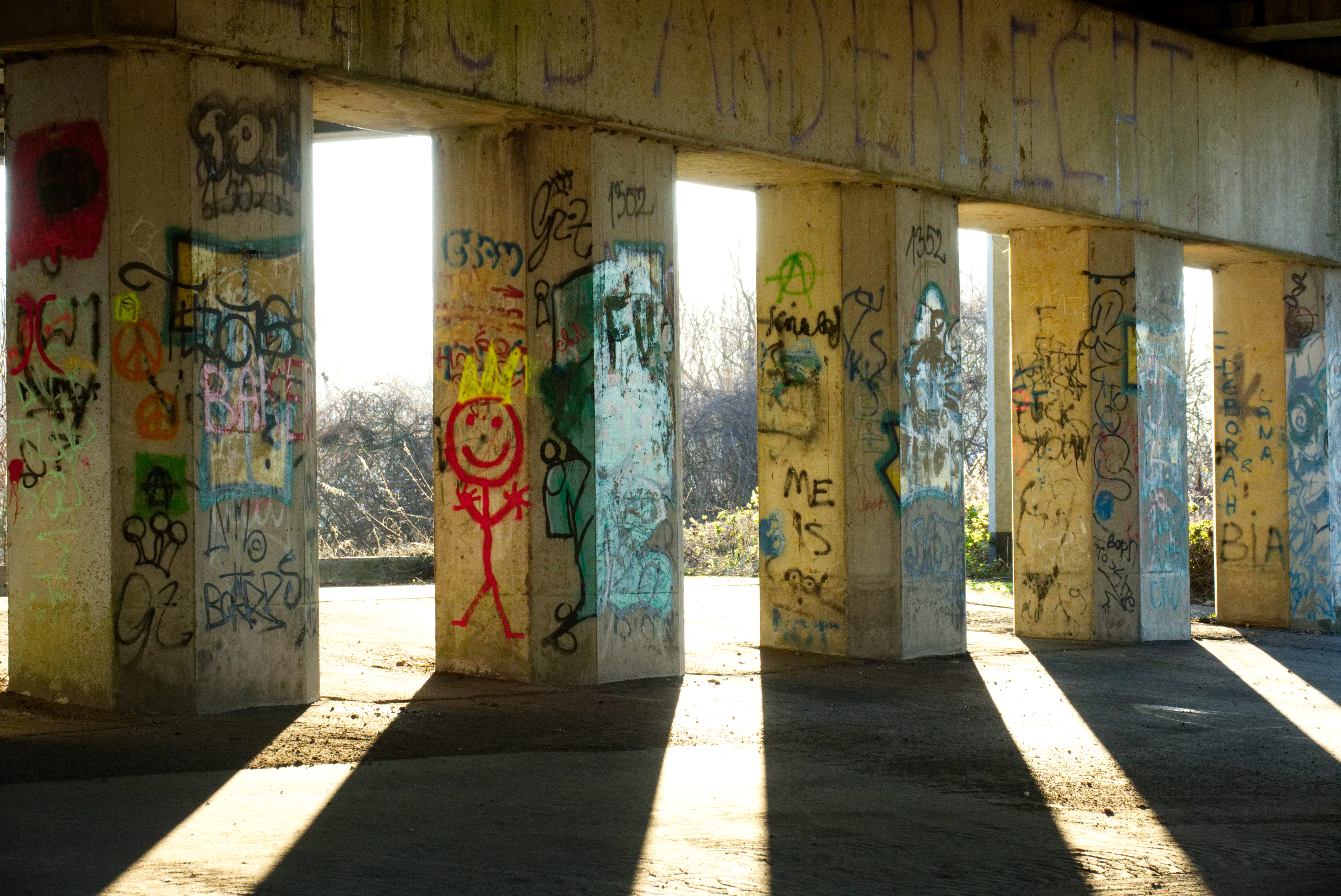 built structure, graffiti, architectural column, religion, archaeology, pillar, building, creativity, shadow, 5K, no people, column, communication, mural, HD Wallpaper