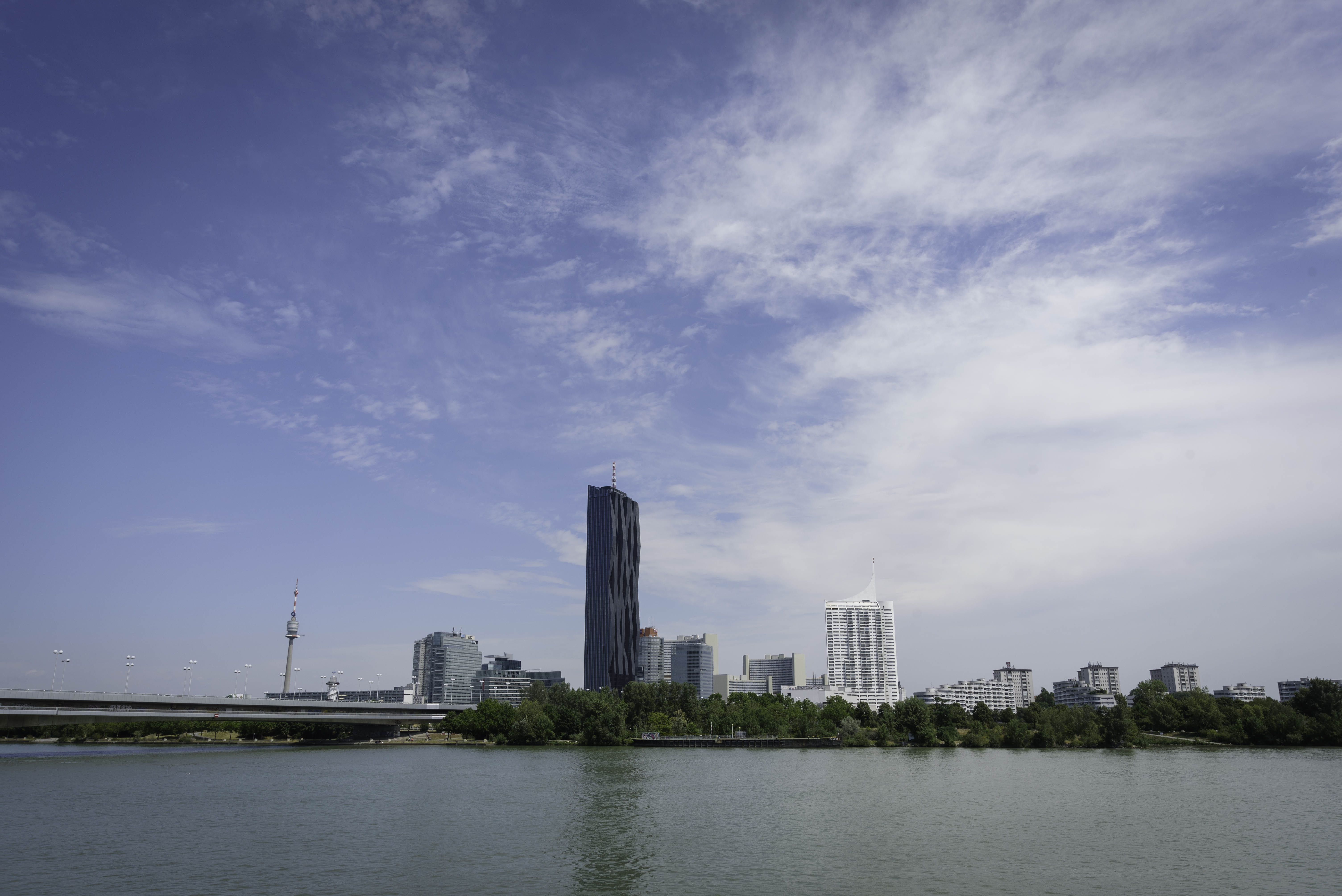 building, office building exterior, donau city, day, vienna, urban planning, ship, outdoors, danube, built structure, tall - high, skyscraper, no people, HD Wallpaper