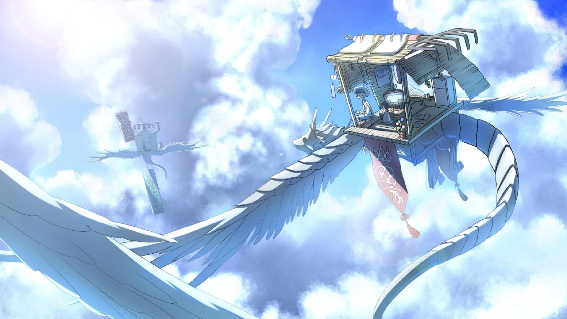technology, 1080P, lighting equipment, miniatures, sky, dragon, transportation, outdoors, celebration, animated, airplane, nature, blue, air vehicle, metal, HD Wallpaper
