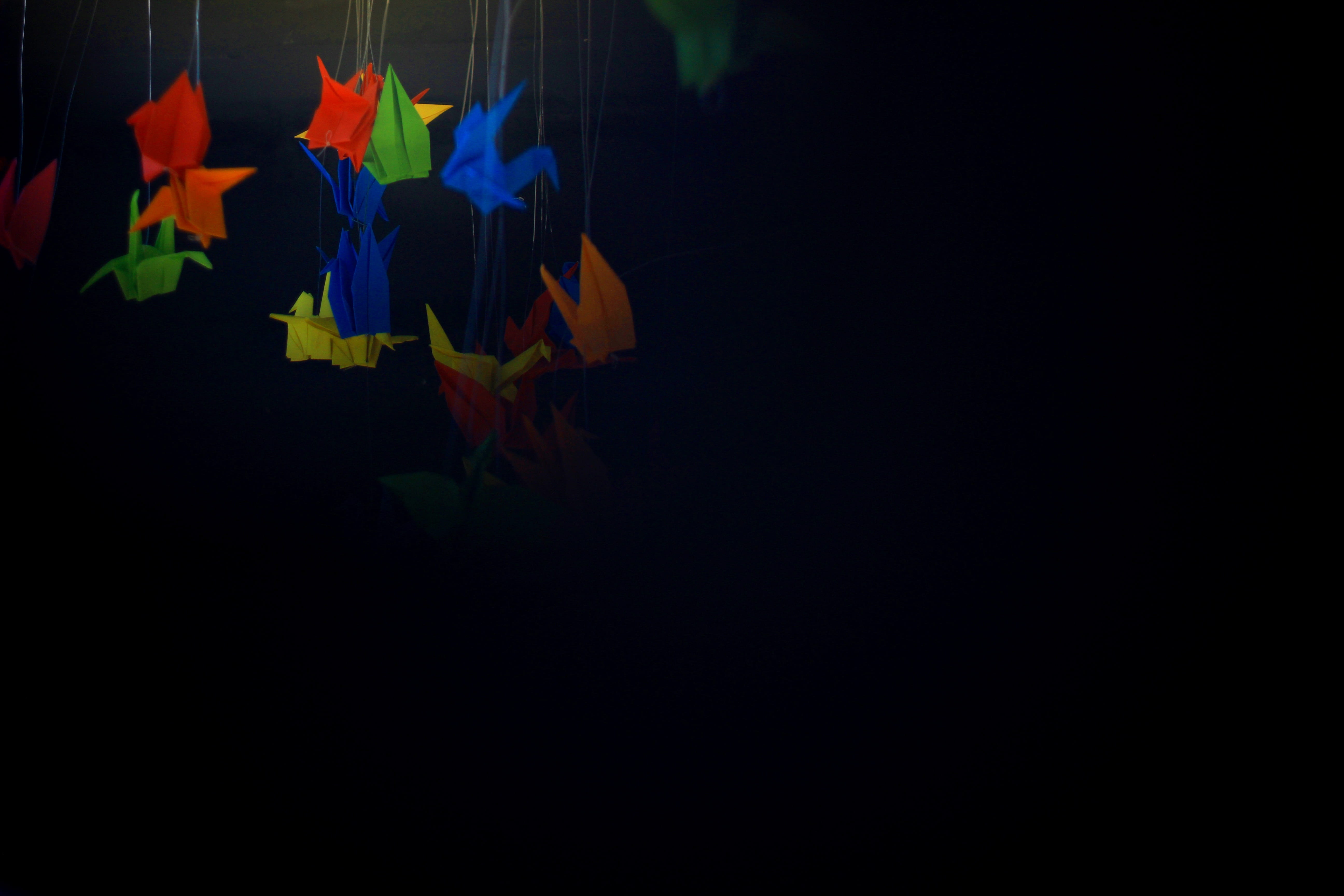 clothing, creativity, paper, pattern, surakarta, hanging, yogyakarta, origami, nature, bird, prayer, no people, colorful, multi colored, art, dark, abstract, HD Wallpaper
