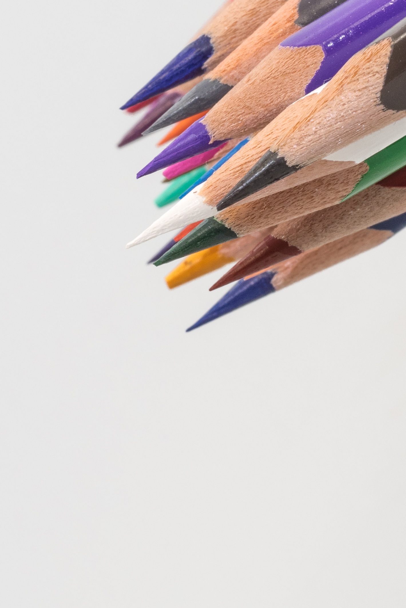 white background, writing accessories, studio shot, colorful, art and craft, color series, background, sharp, writing instrument, wooden pegs, in a row, Phone HD Wallpaper