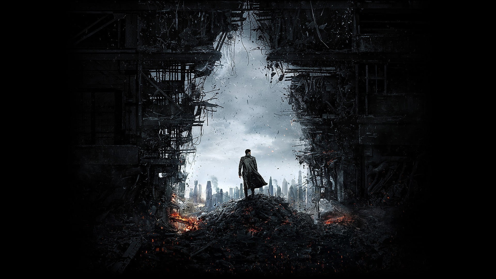 standing, one person, architecture, built structure, rear view, Star Trek Into Darkness, smoke - physical structure, 1080P, full length, unrecognizable person, HD Wallpaper