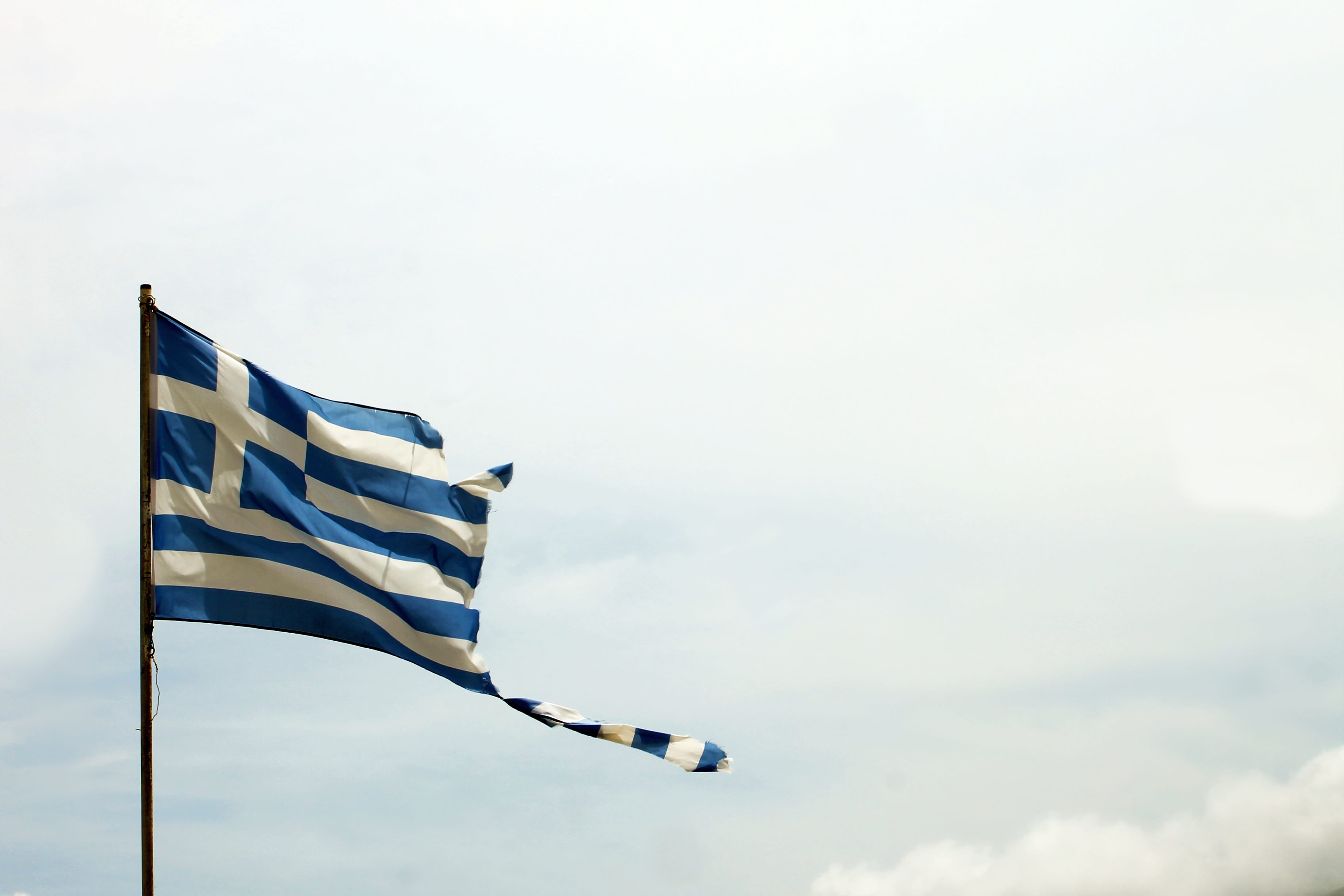 greek, cloud - sky, copy space, travel, beauty in nature, 2K, blue, wind, symbol, outdoors, low angle view, country, nature, independence, citizenship, HD Wallpaper