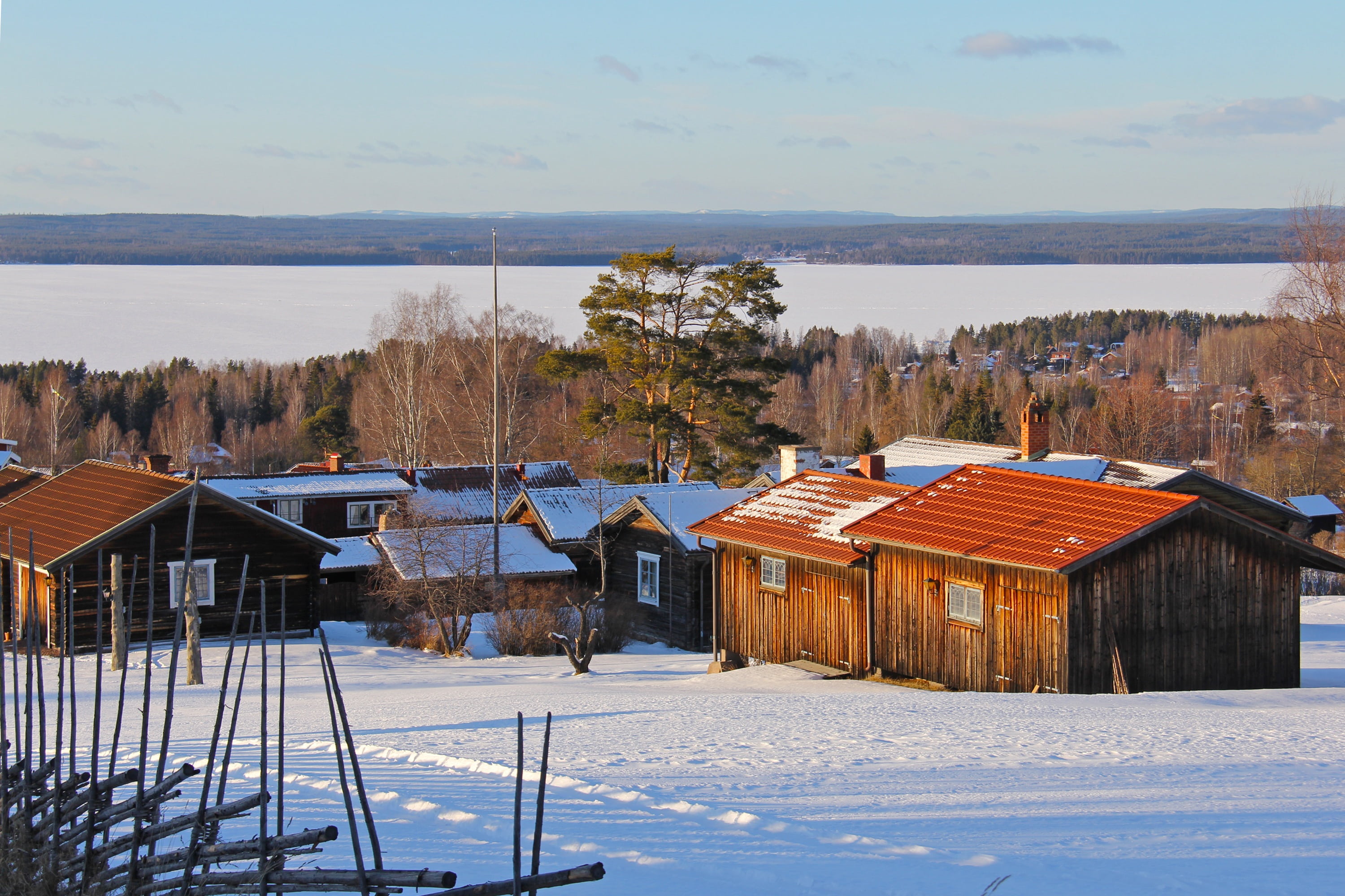 beautiful, covering, wood, tallberg, landscape, scandinavia, tree, nature, sky, countryside, built structure, dalarna, vacation, red, charming, scenic, HD Wallpaper