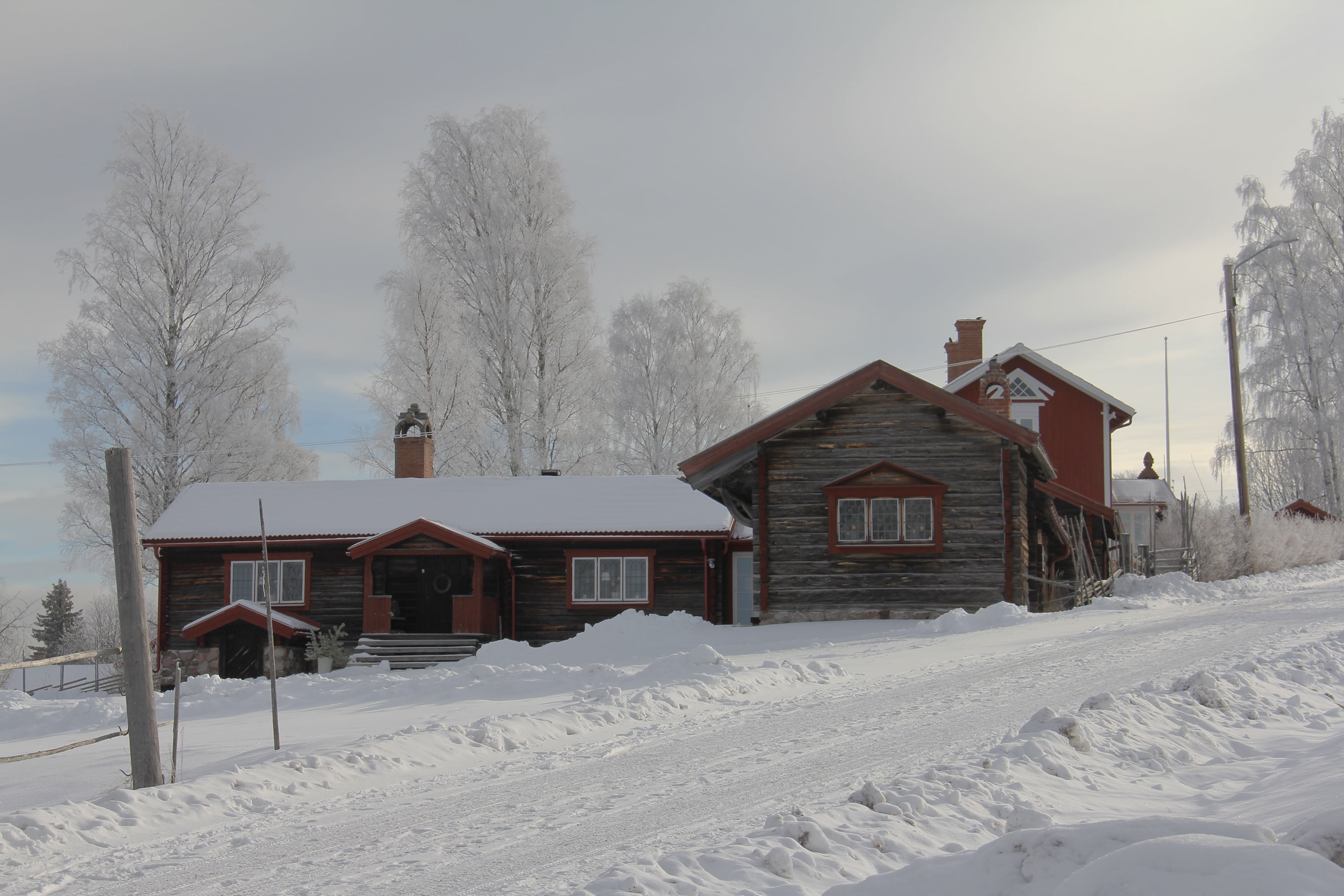winter, red, exotic, building exterior, covering, land, built structure, traditional, sky, white, cottage, architecture, tourism, tree, scenics - nature, HD Wallpaper