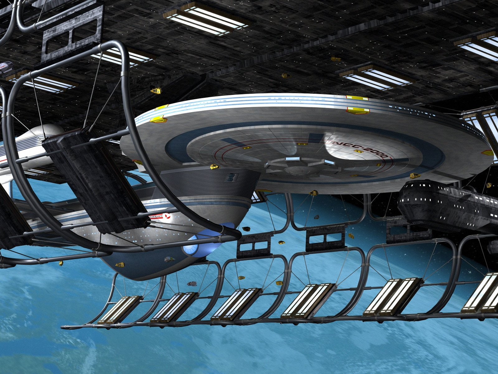 trek, freecomputerdesktopwallpaper, 1600, star, excelsior, 720P, uss, spacedock, HD Wallpaper