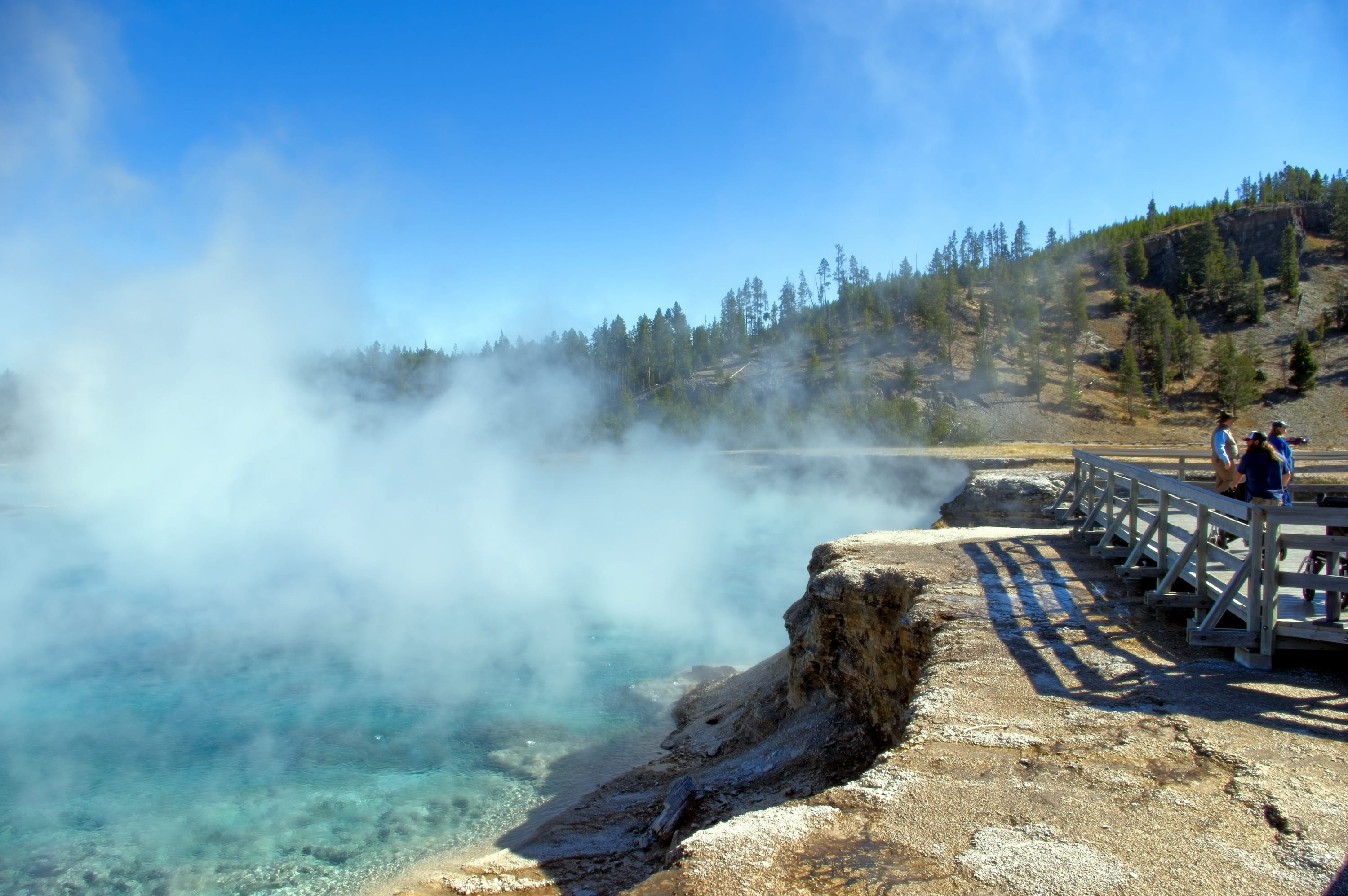 scenery, excelsior geyser crater rim, day, basin, hot, spring, wyoming, hot spring, thermal, water, power in nature, outdoors, tree, tranquil scene, nature, HD Wallpaper