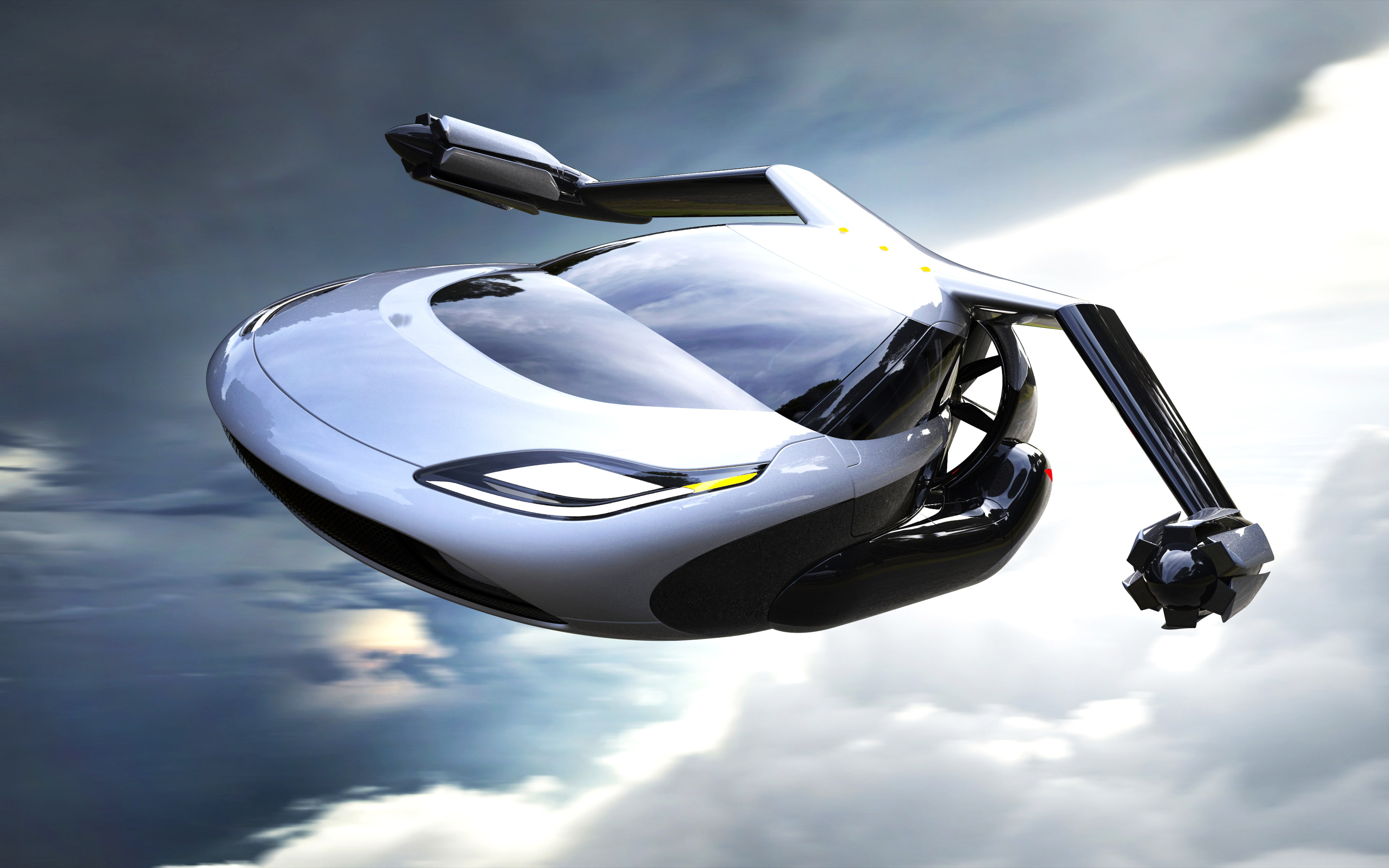 flying, nature, reflection, day, real people, unrecognizable person, leisure activity, 4K, mid-air, Terrafugia TF-X, cloud - sky, mode of transportation, HD Wallpaper