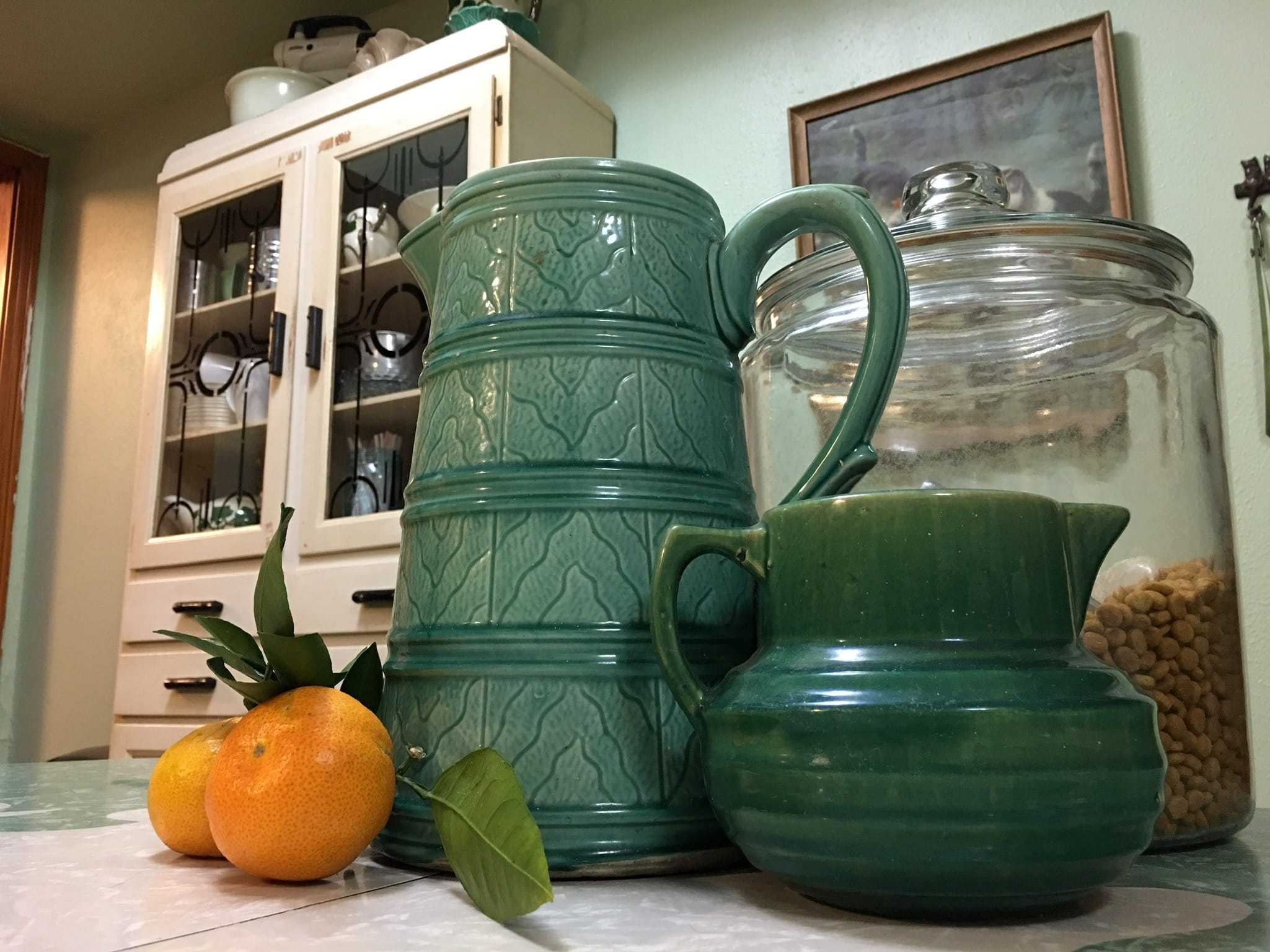 Vintage, pitcher - jug, table, Mccoy, jar, indoors, home interior, domestic kitchen, domestic room, citrus fruit, home, satsuma, 1080P, healthy eating, HD Wallpaper