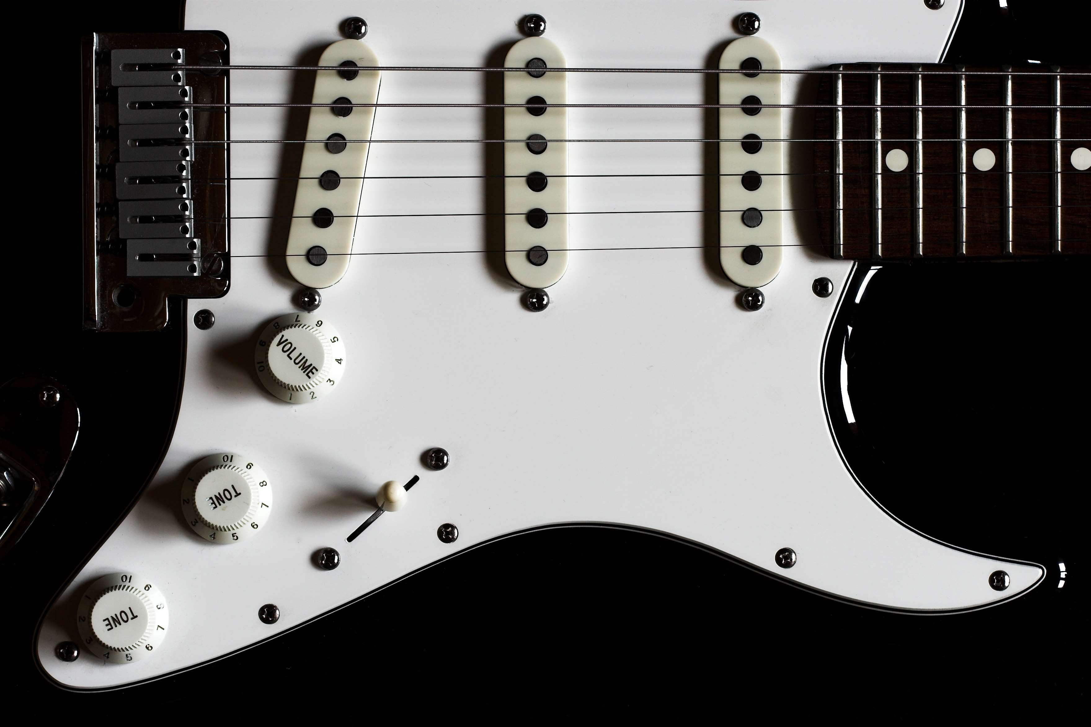 musical instrument, guitar, music, close-up, rock music, equipment, black background, arts culture and entertainment, indoors, studio shot, fender, electrical equipment, HD Wallpaper
