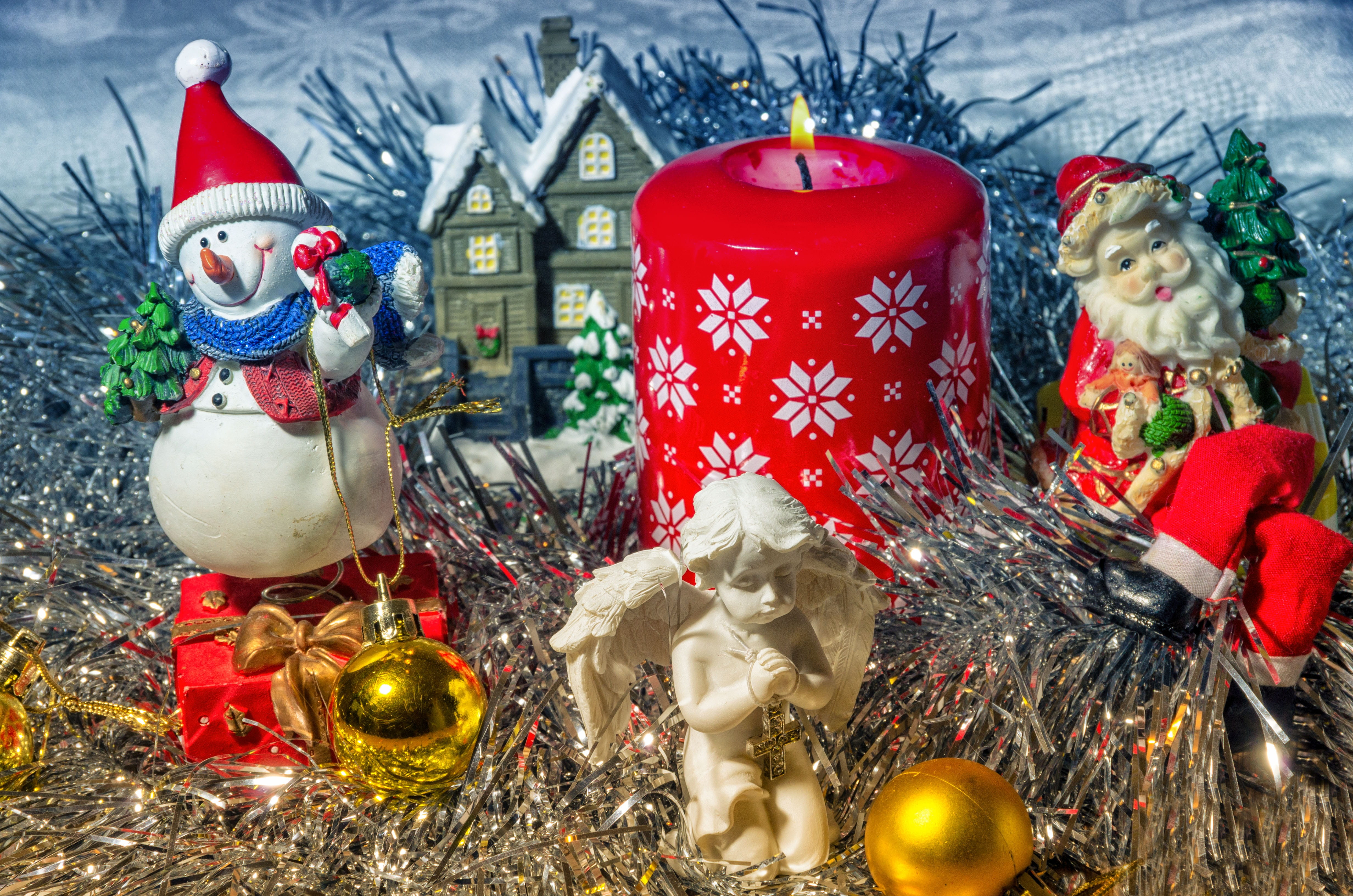 new years eve, snowman, holiday, red, fire, candle, human representation, no people, winter, event, representation, christmas ornament, christmas toys, HD Wallpaper