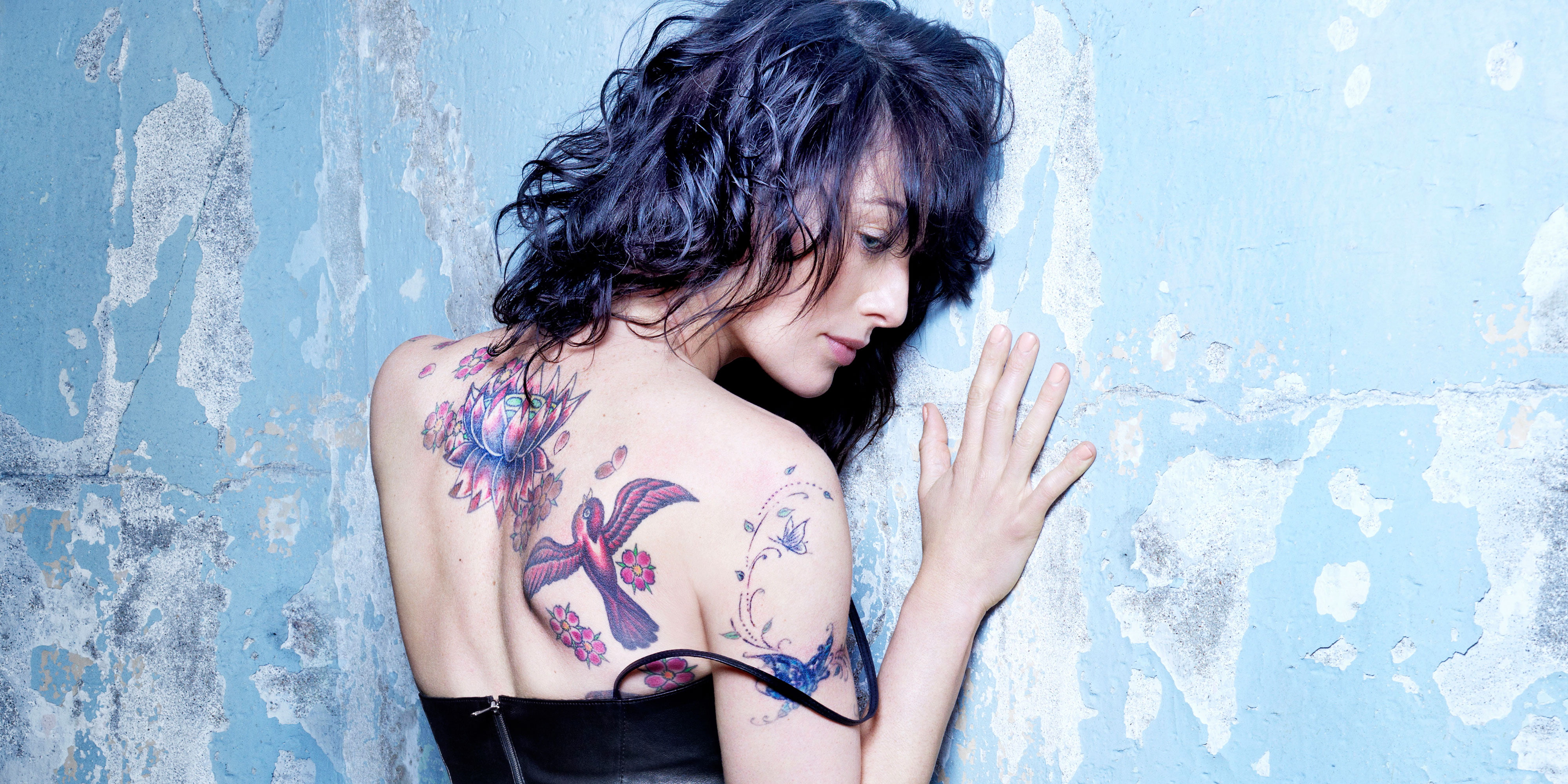 wearing, spaghetti, woman, 4K, 4K, strap, Lena Headey, Tattoos, top, black, Esquire, HD Wallpaper