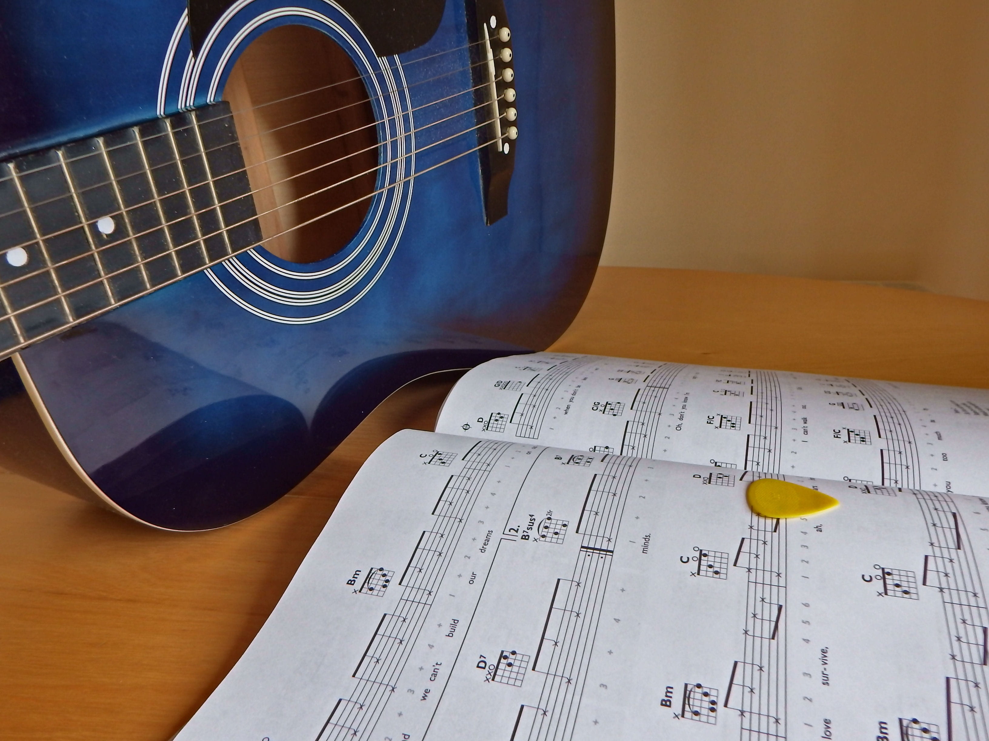 publication, musical equipment, guitarist, high angle view, guitar, musical note, equipment, indoors, style, creativity, arts culture and entertainment, HD Wallpaper