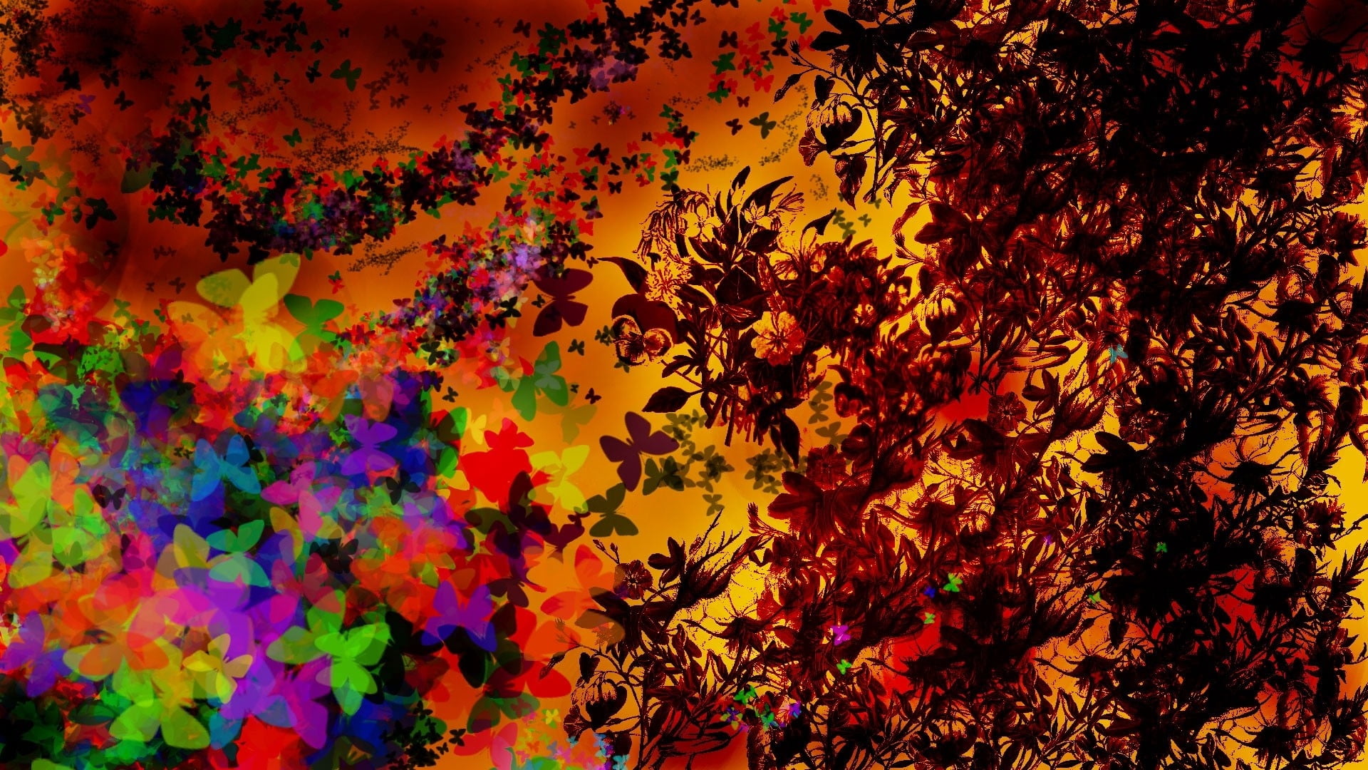 textured, leaf, 1080P, defocused, celebration, change, art, plant, butterflies, floral pattern, painting, flowering plant, flower, yellow, illustration, HD Wallpaper
