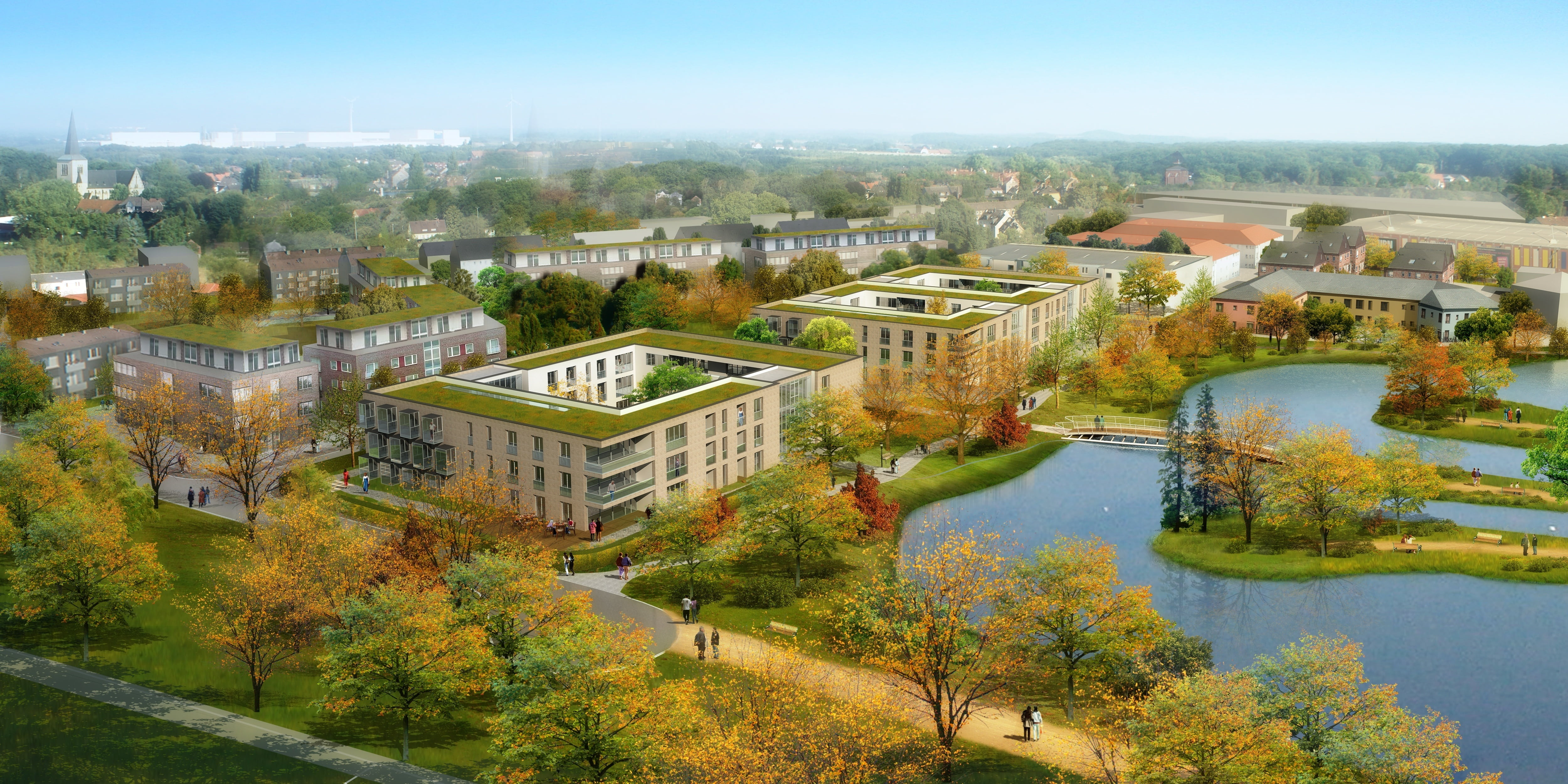 landscape, visualization, rendering, architecture, body, residential district, built structure, near, cityscape, lake, outdoors, tree, cgi, visualization 3d, HD Wallpaper