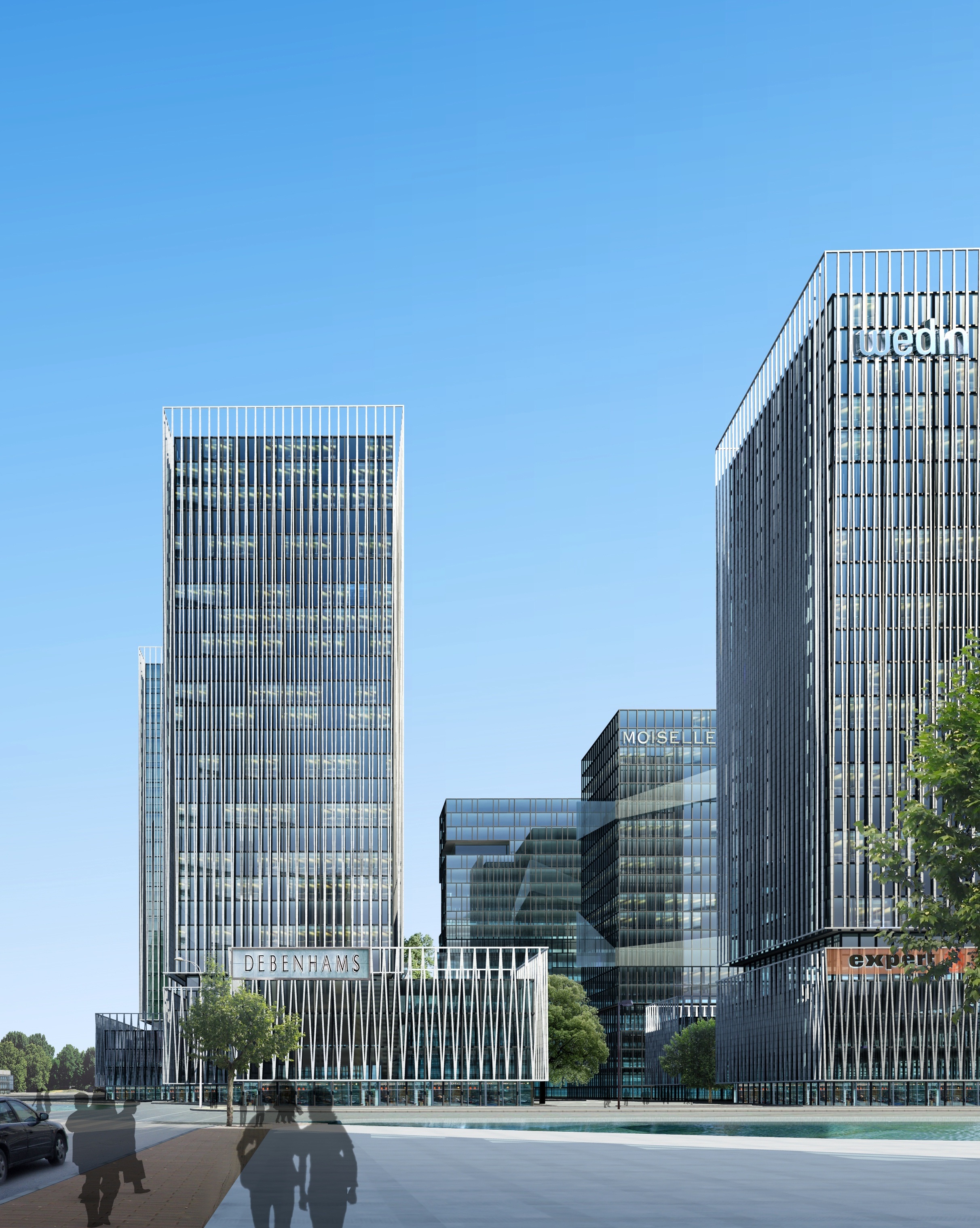 building Exterior, financial district, clear sky, skyscraper, cgi, urban Scene, business, office, day, visualization 3d, landscape, architecture, 2K, building, Phone HD Wallpaper