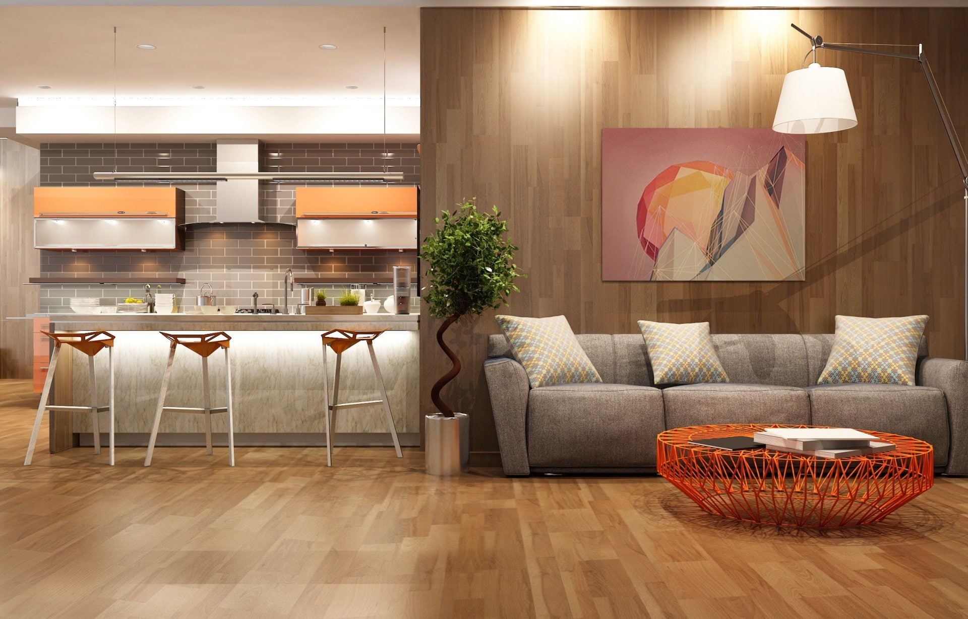 Living Room, Kitchen, Design, Room, 1080P, Furniture, Man Made, HD Wallpaper