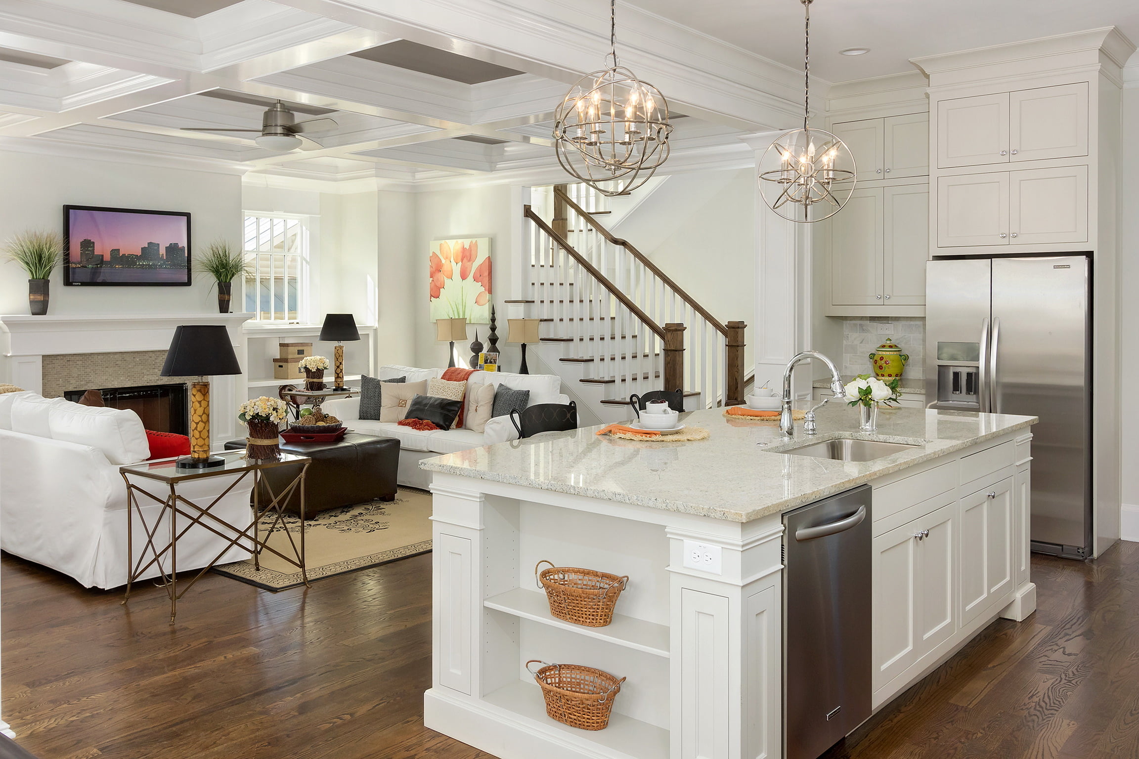 living, chandelier, luxury, no people, flooring, white, home, kitchen, chair, table, design, seat, home interior, home showcase interior, modern, interior, HD Wallpaper