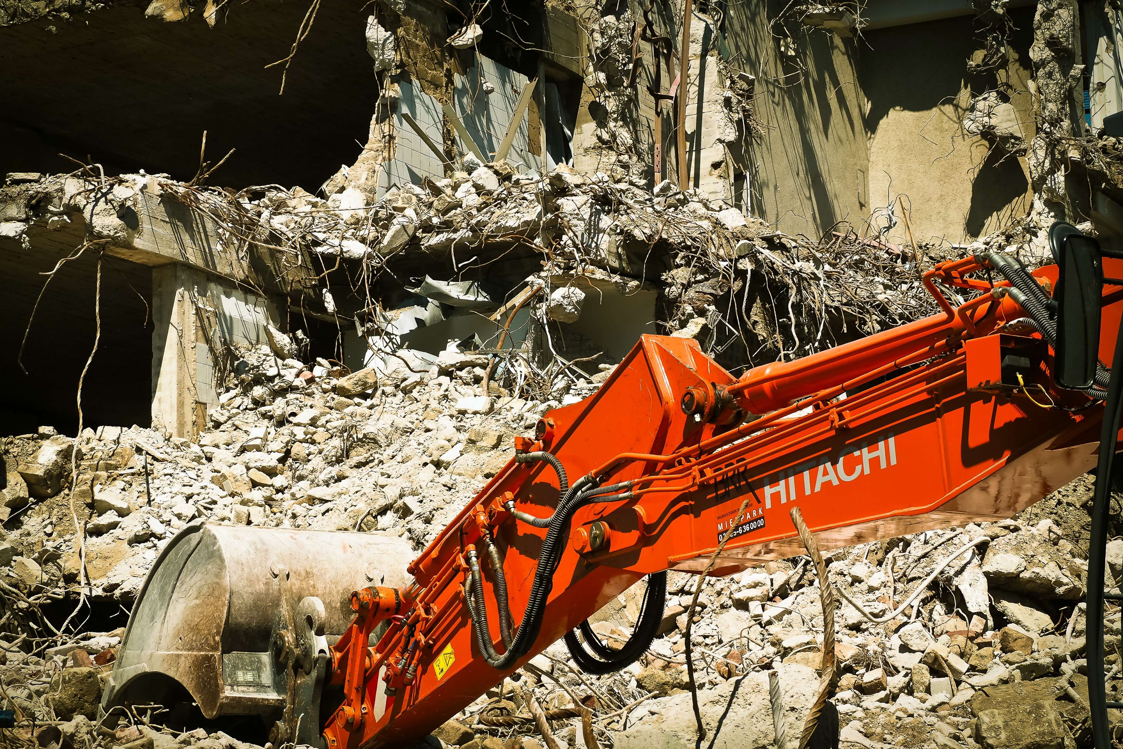 demolition, built structure, day, debris, construction site, orange color, construction work, old building, sunlight, construction industry, broken, destruction, HD Wallpaper