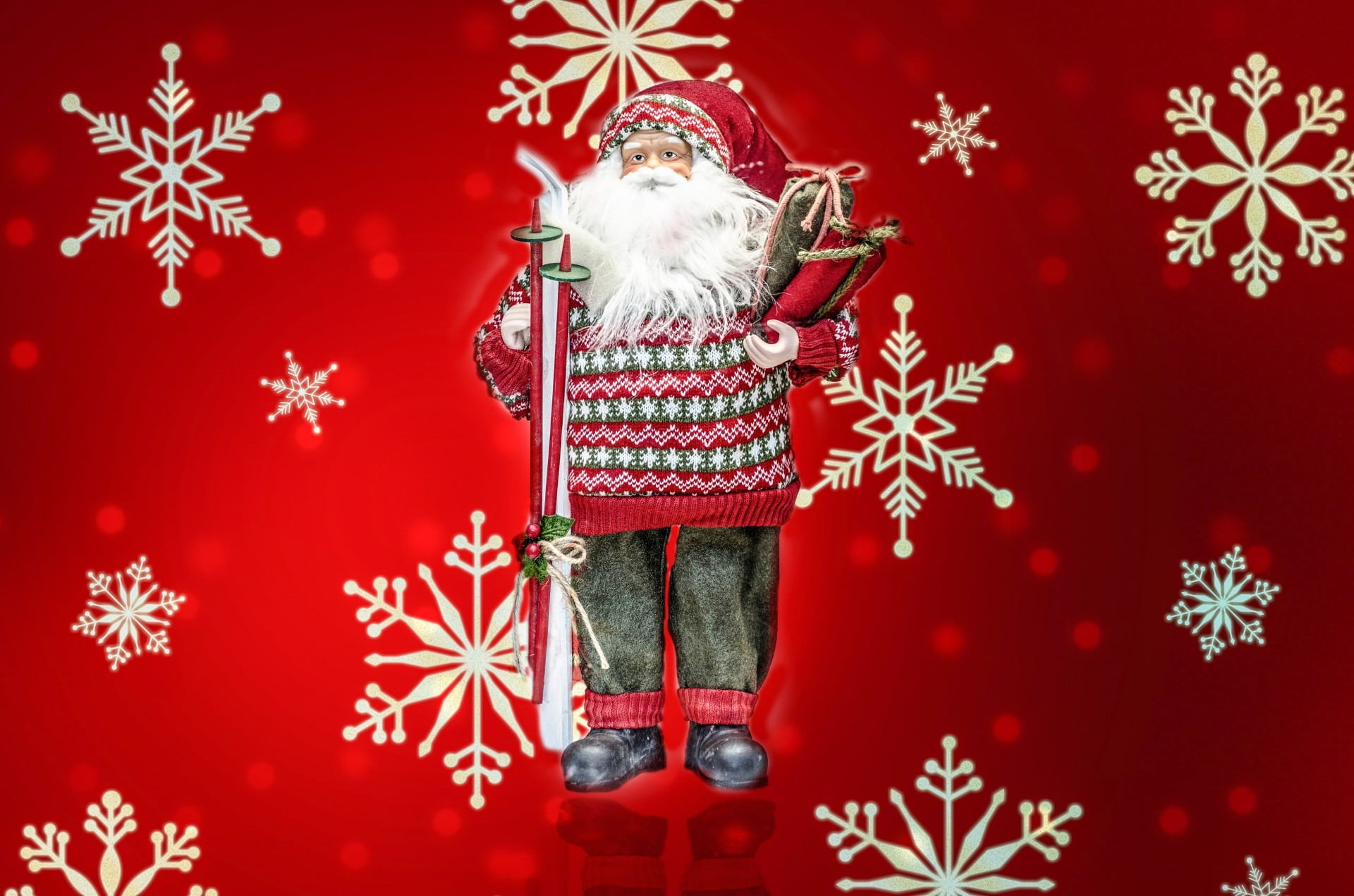 cute, red, snowflake, xmas, one person, father, winter, jolly, snow, paper, toy, greeting, frosty, santa, cold temperature, decoration, 1080P, claus, fun, HD Wallpaper