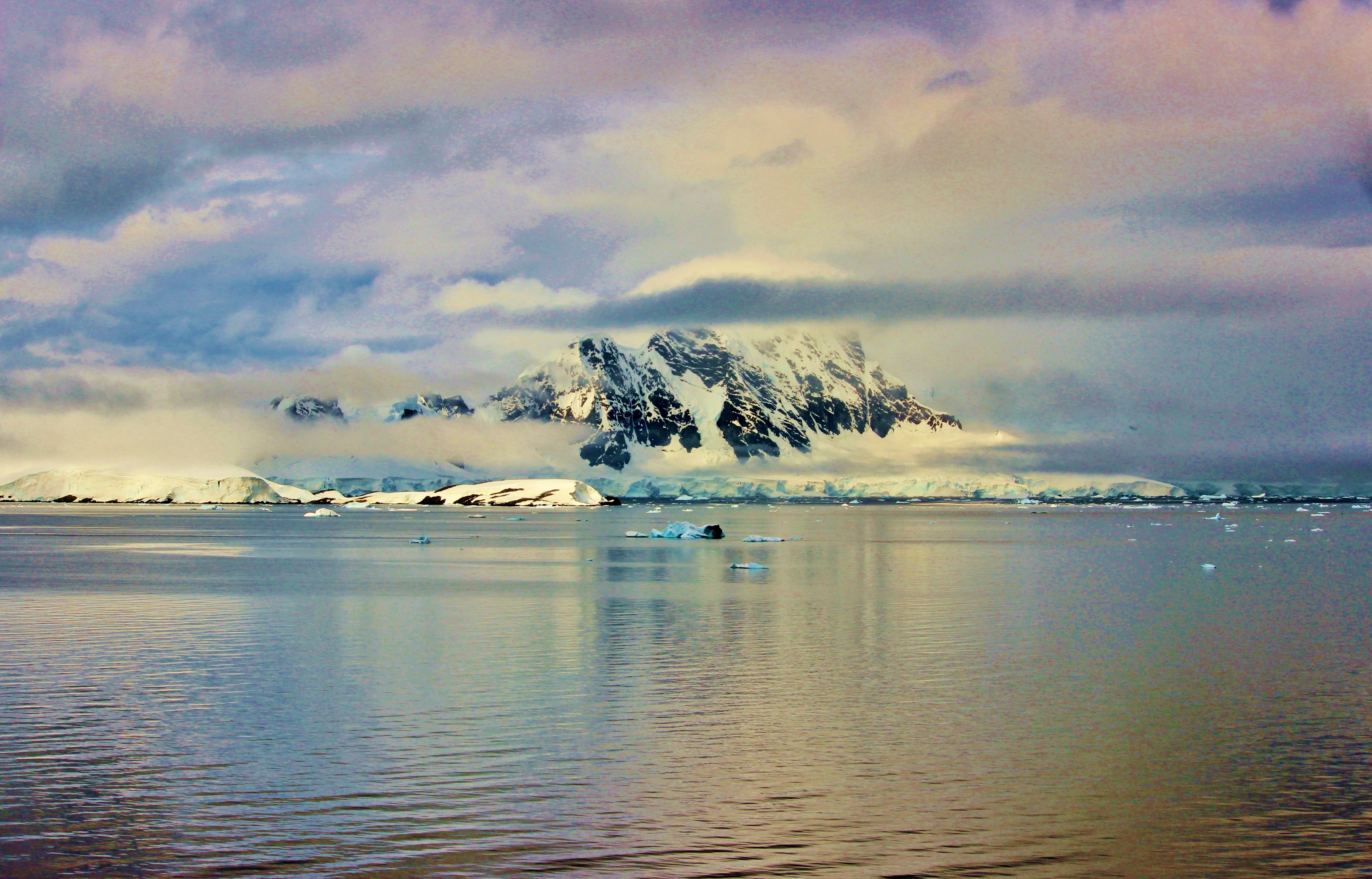day, tranquil Scene, cold temperature, beautiful, scenics, cloud - Sky, sunset, landscape, iceberg, filled, waterfront, outside, zing, antarctica, ocean, HD Wallpaper